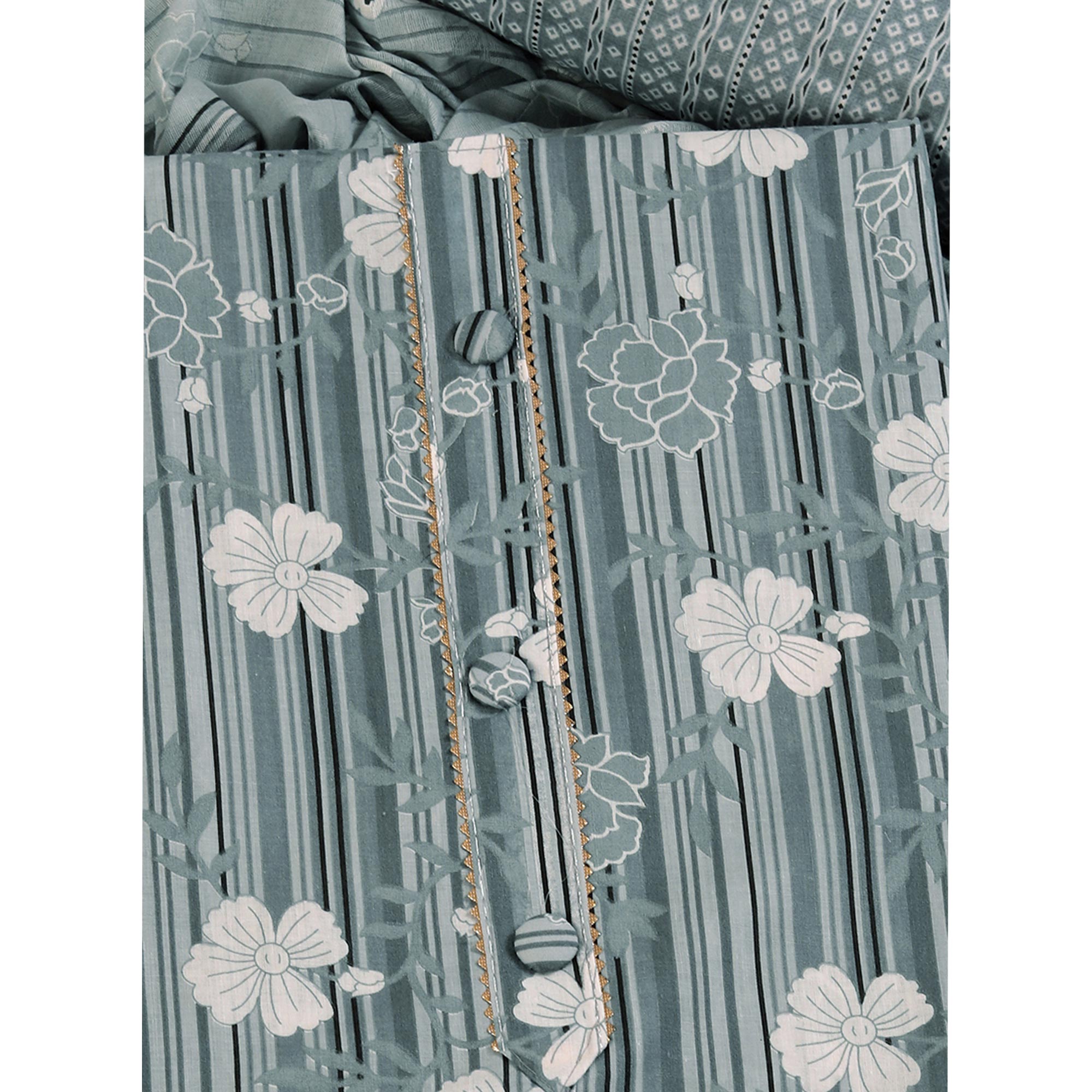 Elegant Grey Pure Cotton Ensemble Showcasing Subtle Floral Print Work Dress Material