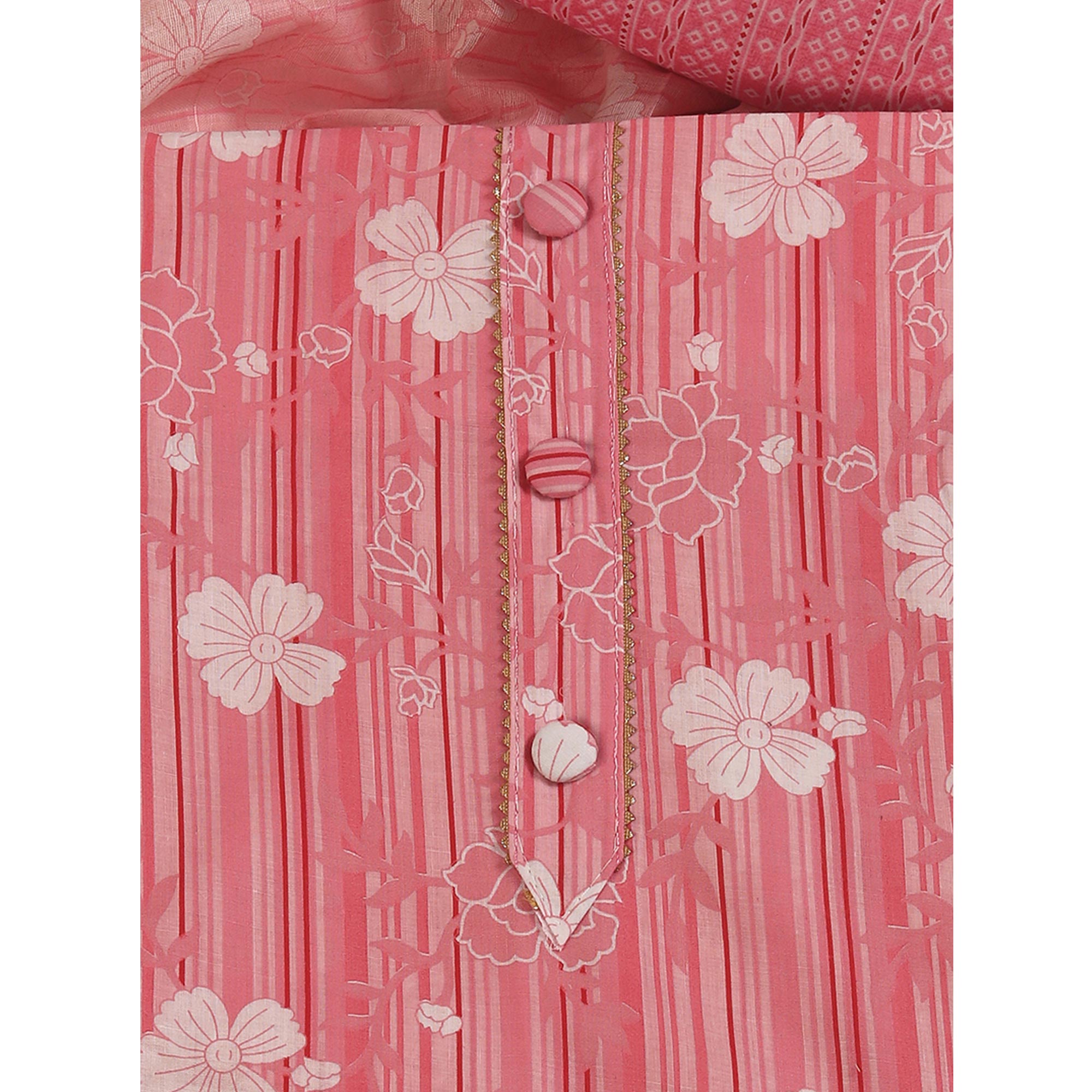 Elegant Peach Pure Cotton Ensemble Showcasing Subtle Floral Print Work Dress Material