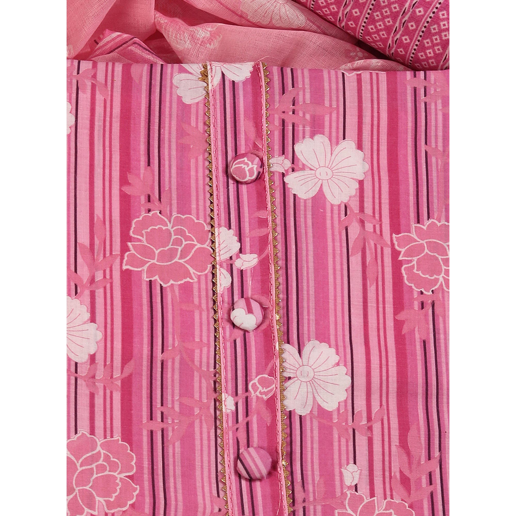 Elegant Pink Pure Cotton Ensemble Showcasing Subtle Floral Print Work Dress Material