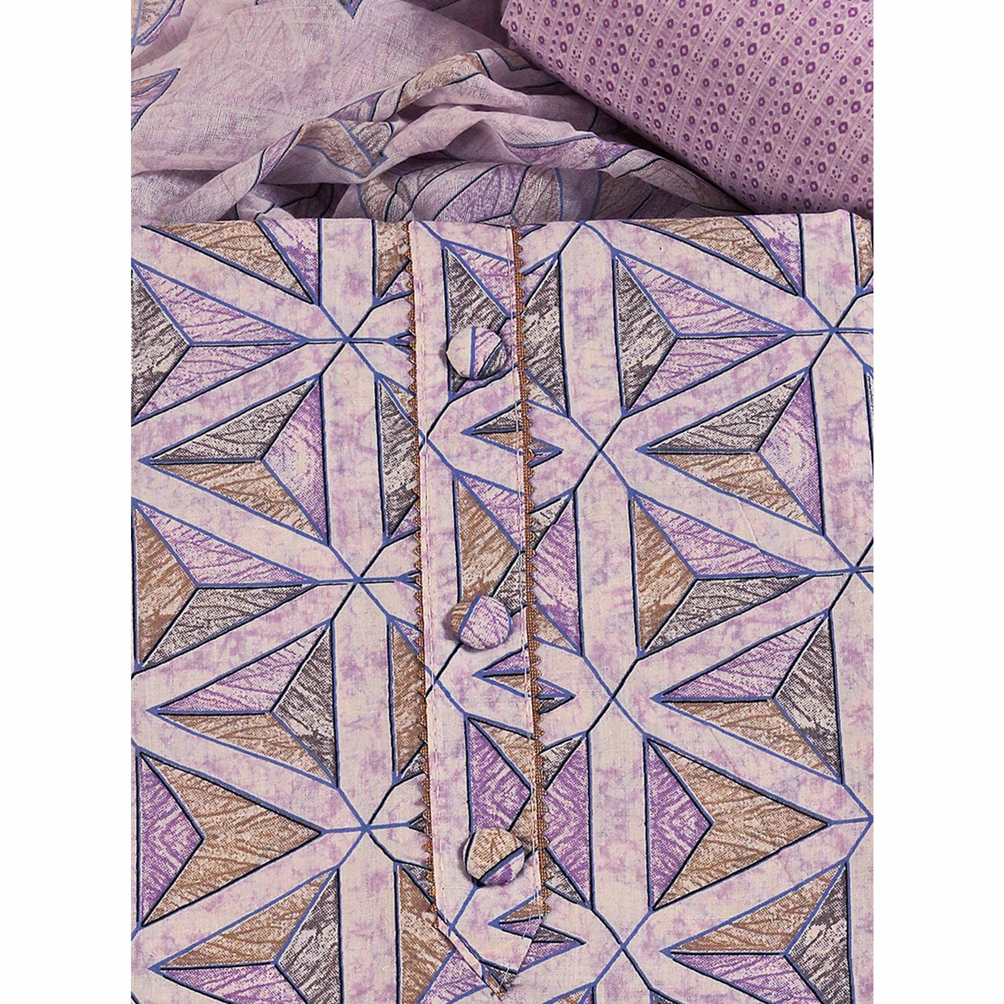 Lavender Pure Cotton Dress Material with Contemporary Geometric Prints