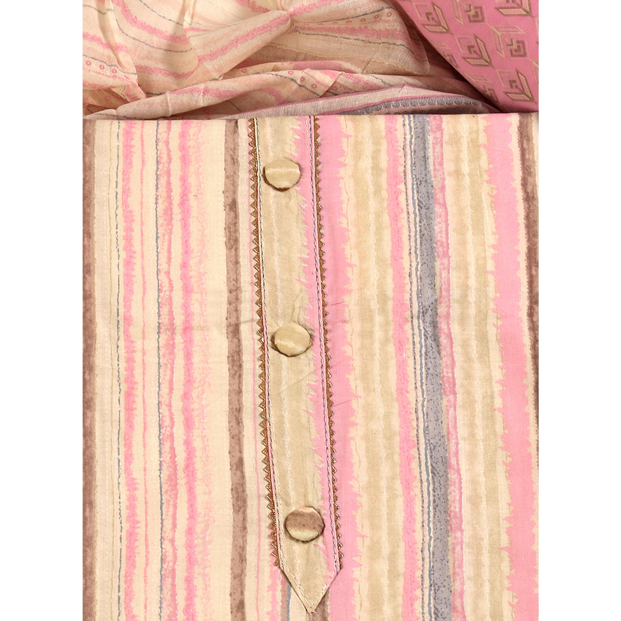 Classic Striped Design in Soft Pink Pure Cotton Unstitched Dress Material