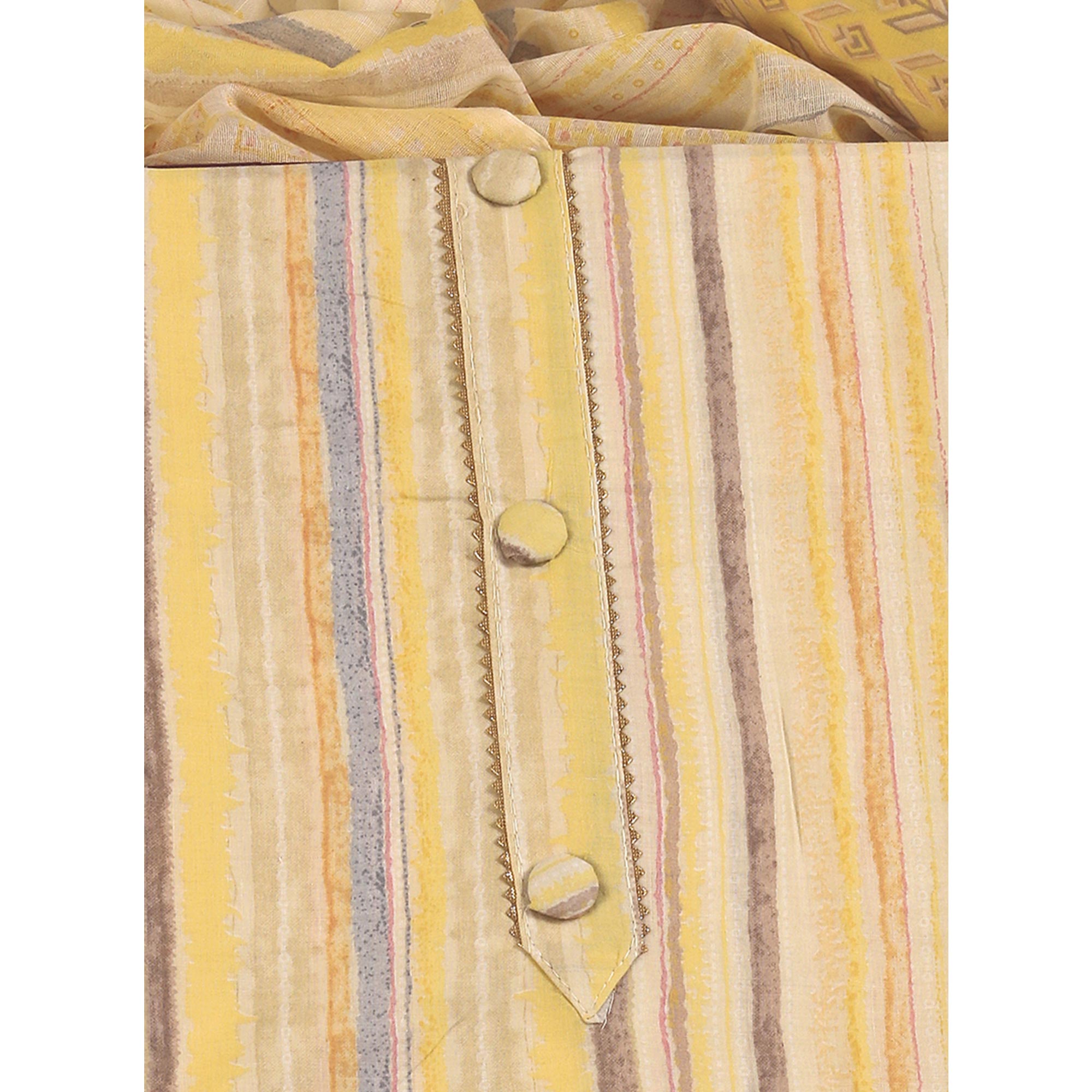 Classic Striped Design in Soft Yellow Pure Cotton Unstitched Dress Material