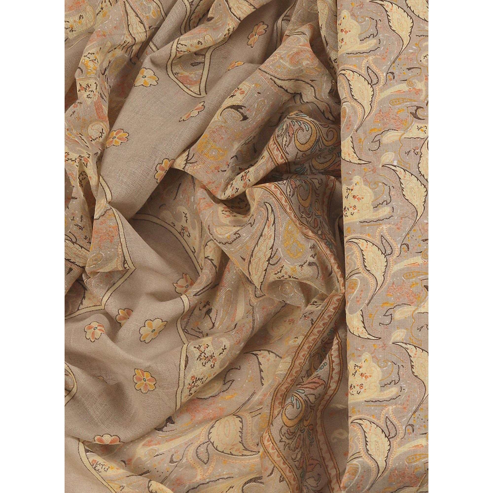 Floral Elegance in Brown Pure Cotton Unstitched Dress Material