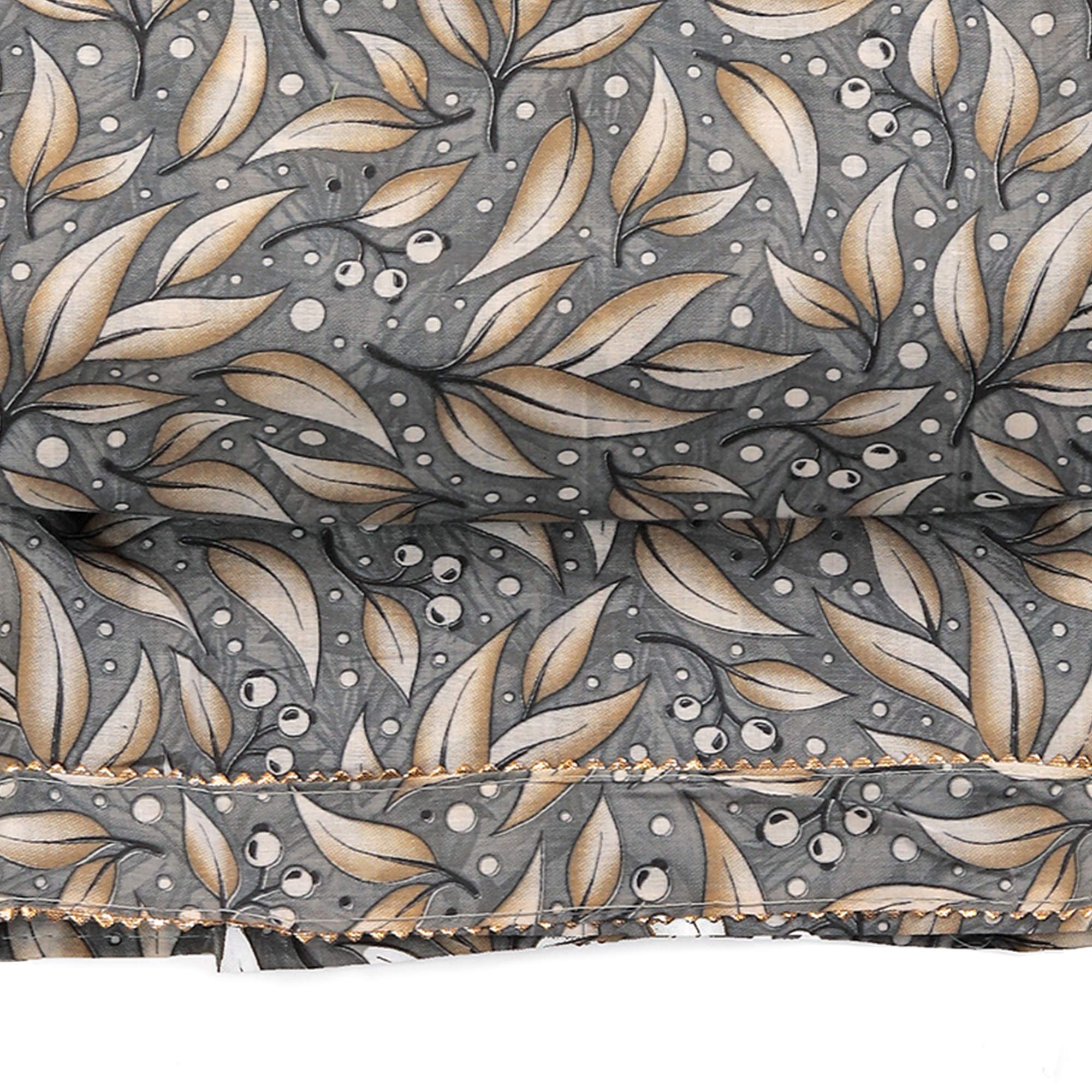 Pure Cotton Dress Material in Soothing Grey with Artistic Floral Prints