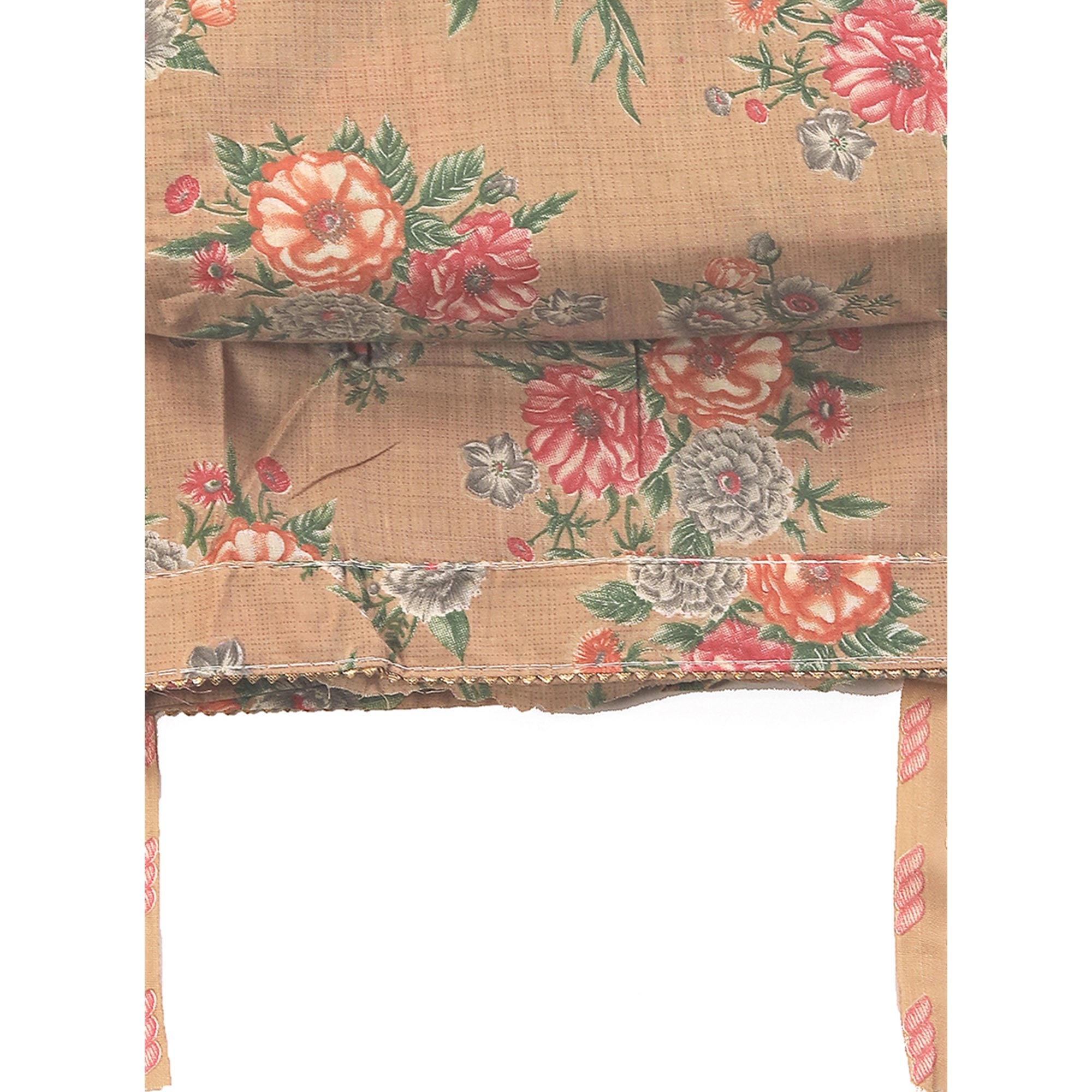 Charming Peach Dress Material in Pure Cotton with Subtle Floral Pattern Work