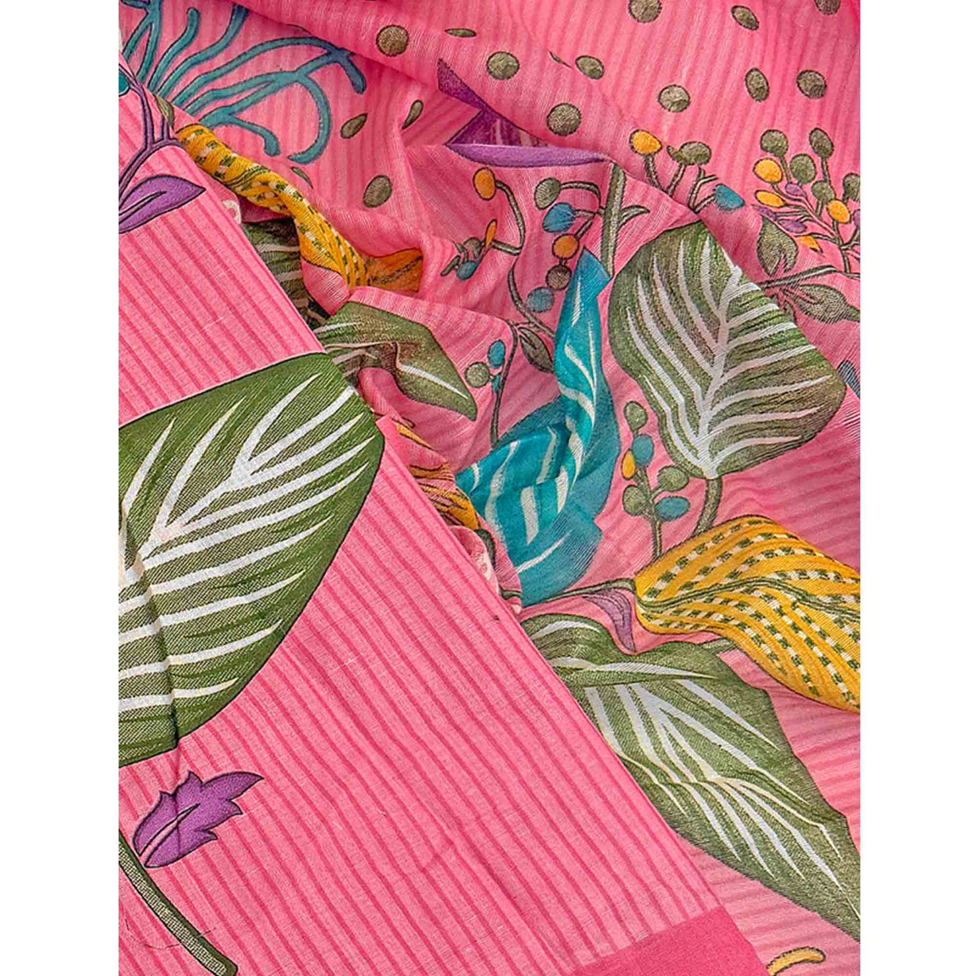 Pink Floral & Striped Printed Pure Cotton Dress Material With Elegant Detailing
