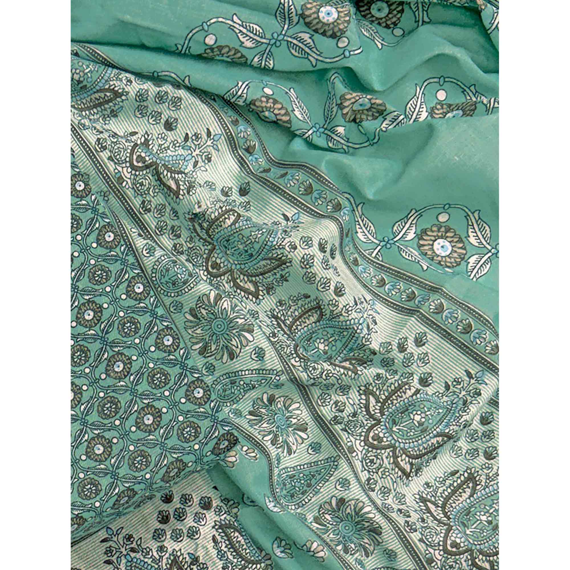 Vibrant Rama Green Floral Print Pure Cotton Dress Material With Refined Craftsmanship