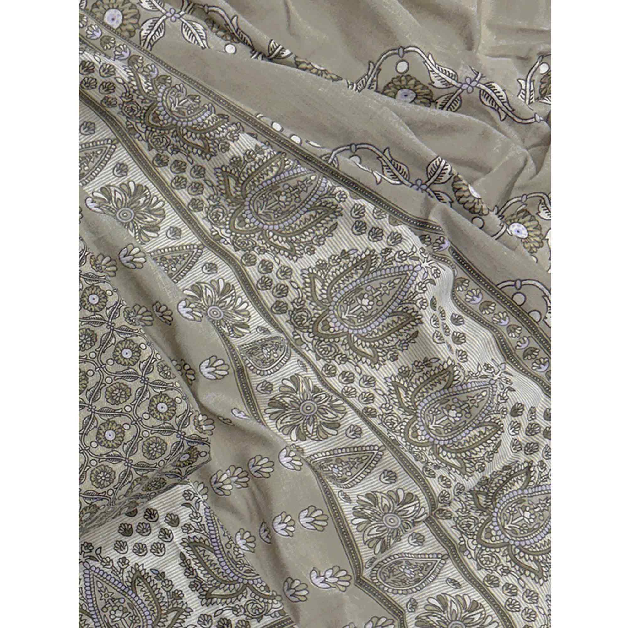 Vibrant Grey Floral Print Pure Cotton Dress Material With Refined Craftsmanship