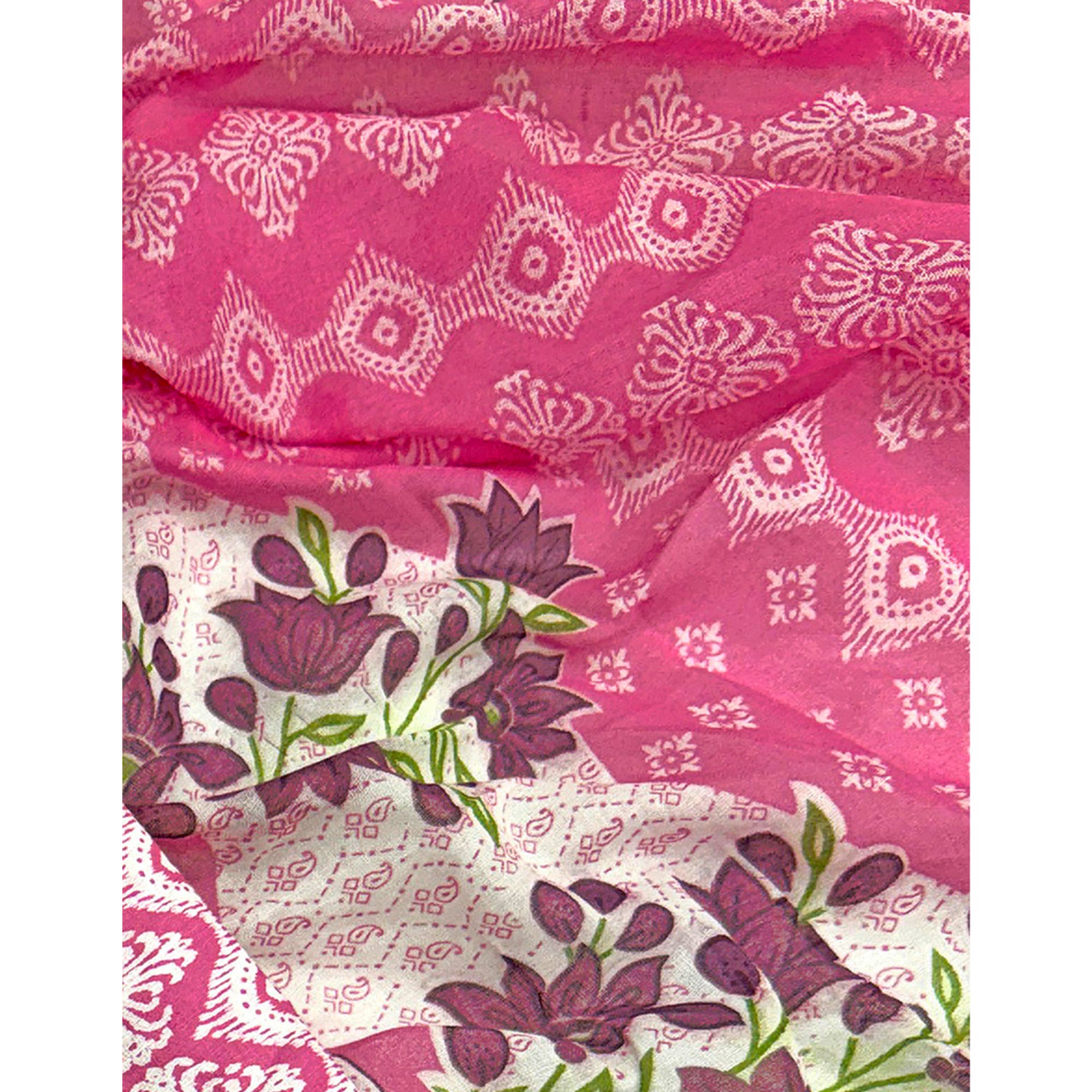Charming Pink Pure Cotton Dress Material With Delicate Floral Print
