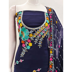 Navy Blue Floral Sequins Embroidered Georgette Dress Material