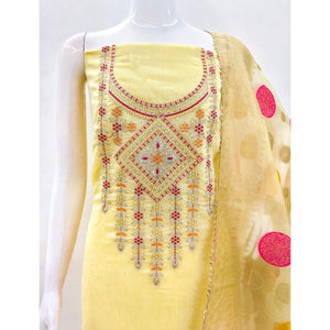 Yellow Floral Sequins Embroidered Chanderi Dress Material