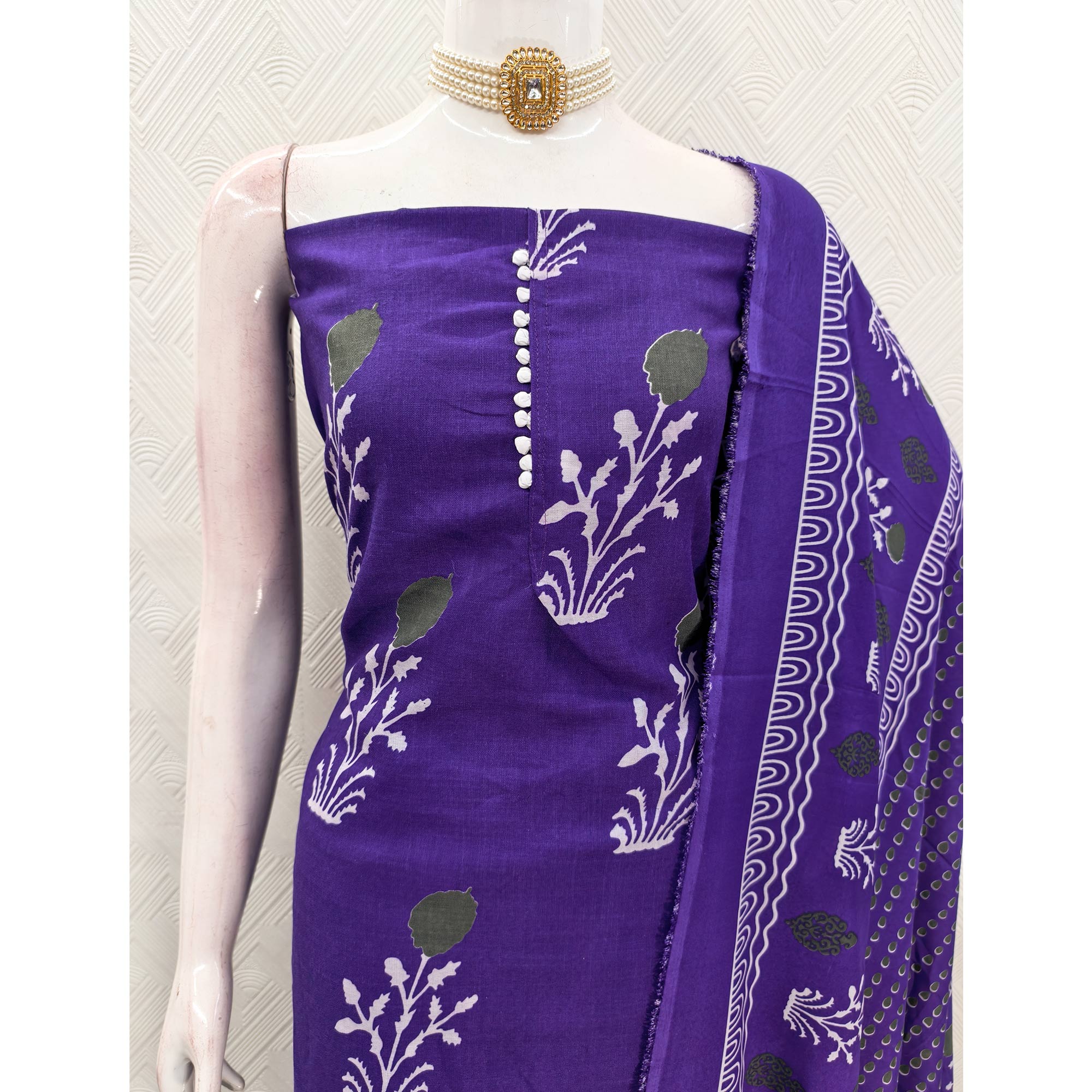 Royal Purple Cotton Blend Dress Material Designed With Beautiful Floral Prints