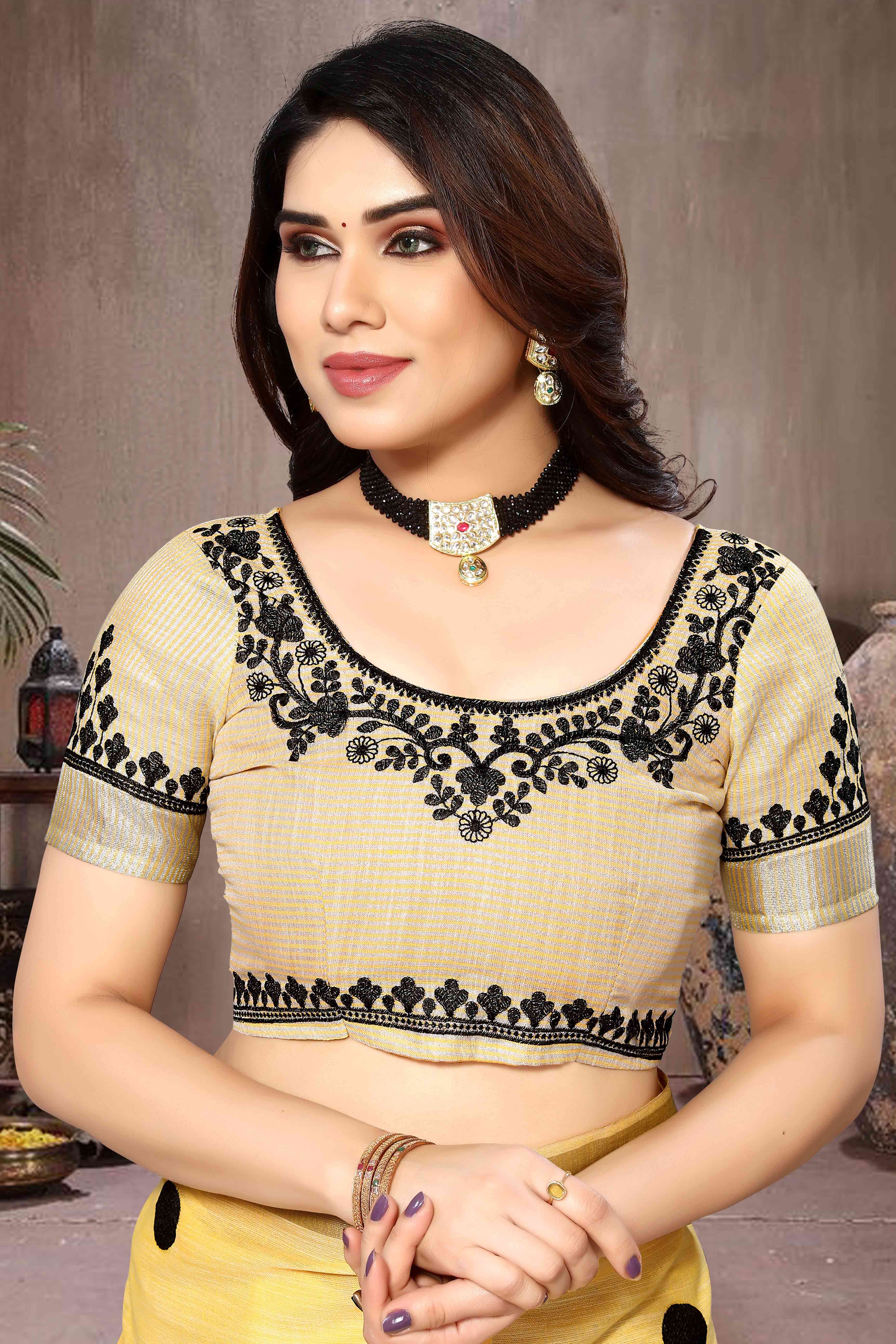 Yellow Embroidered Linen Cotton Saree With Zari Border