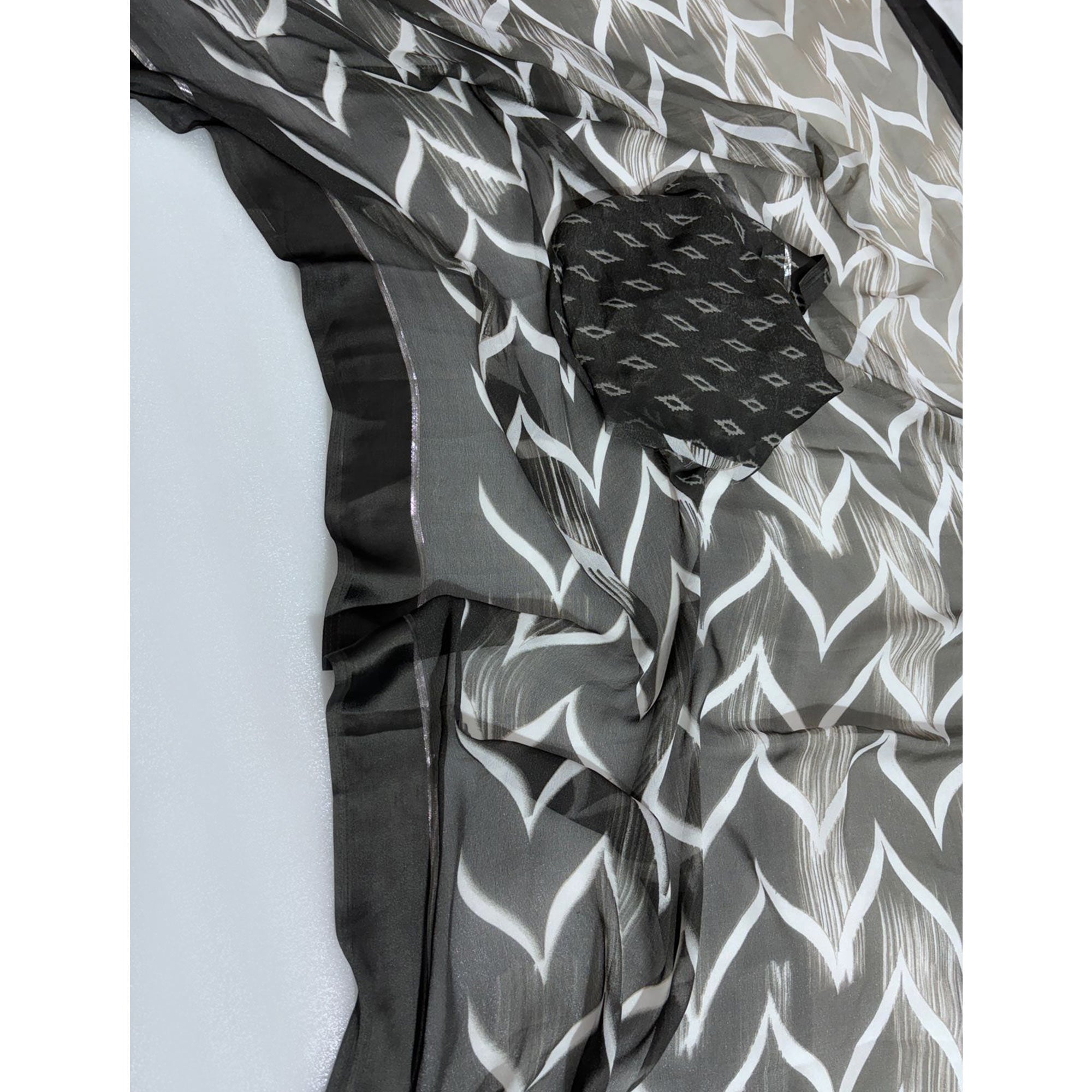 Black Shibori Printed Chiffon Saree