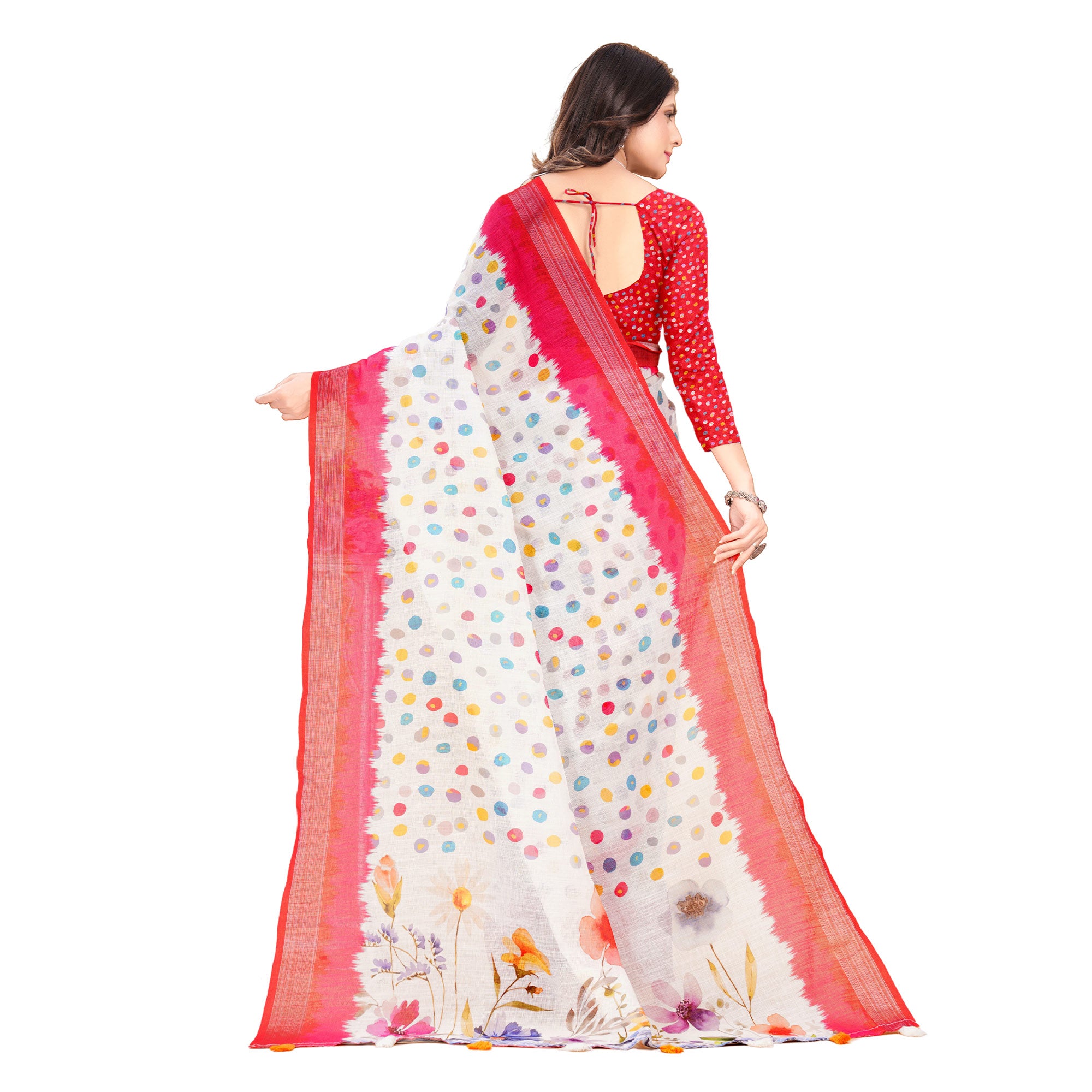 White Printed Linen Saree