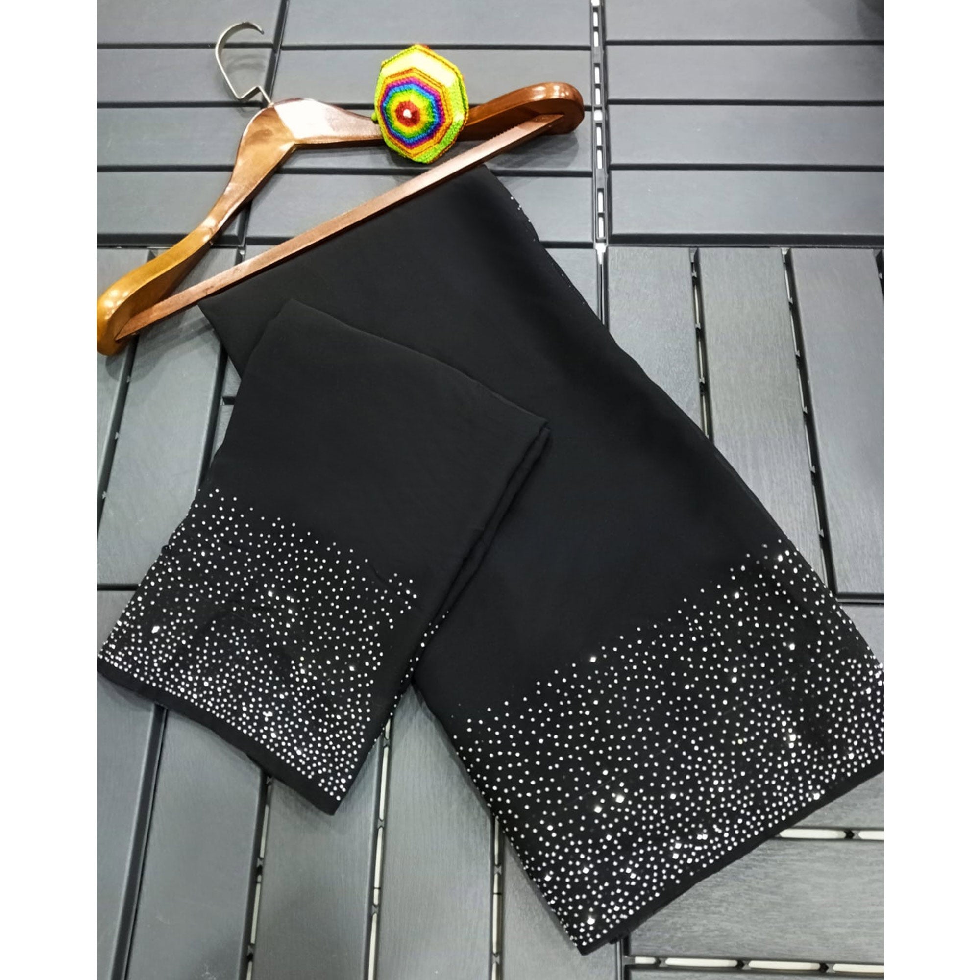 Black Swarovski Border Work Georgette Saree