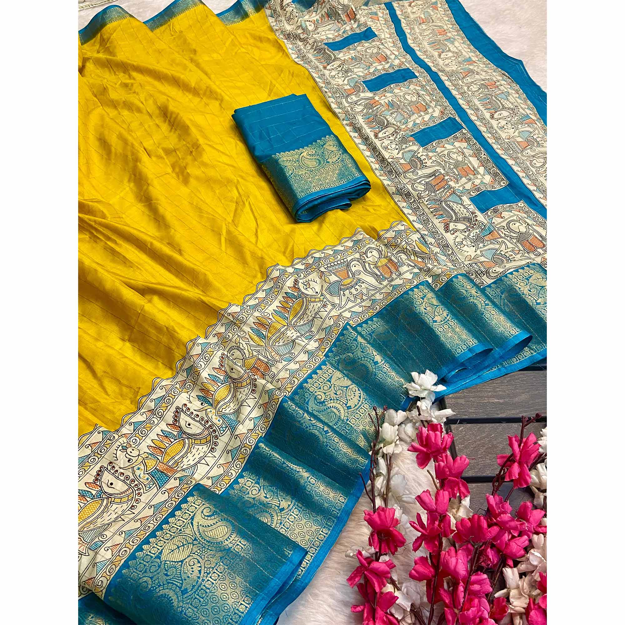 Yellow Weaving Dola Silk Saree With Zari Border