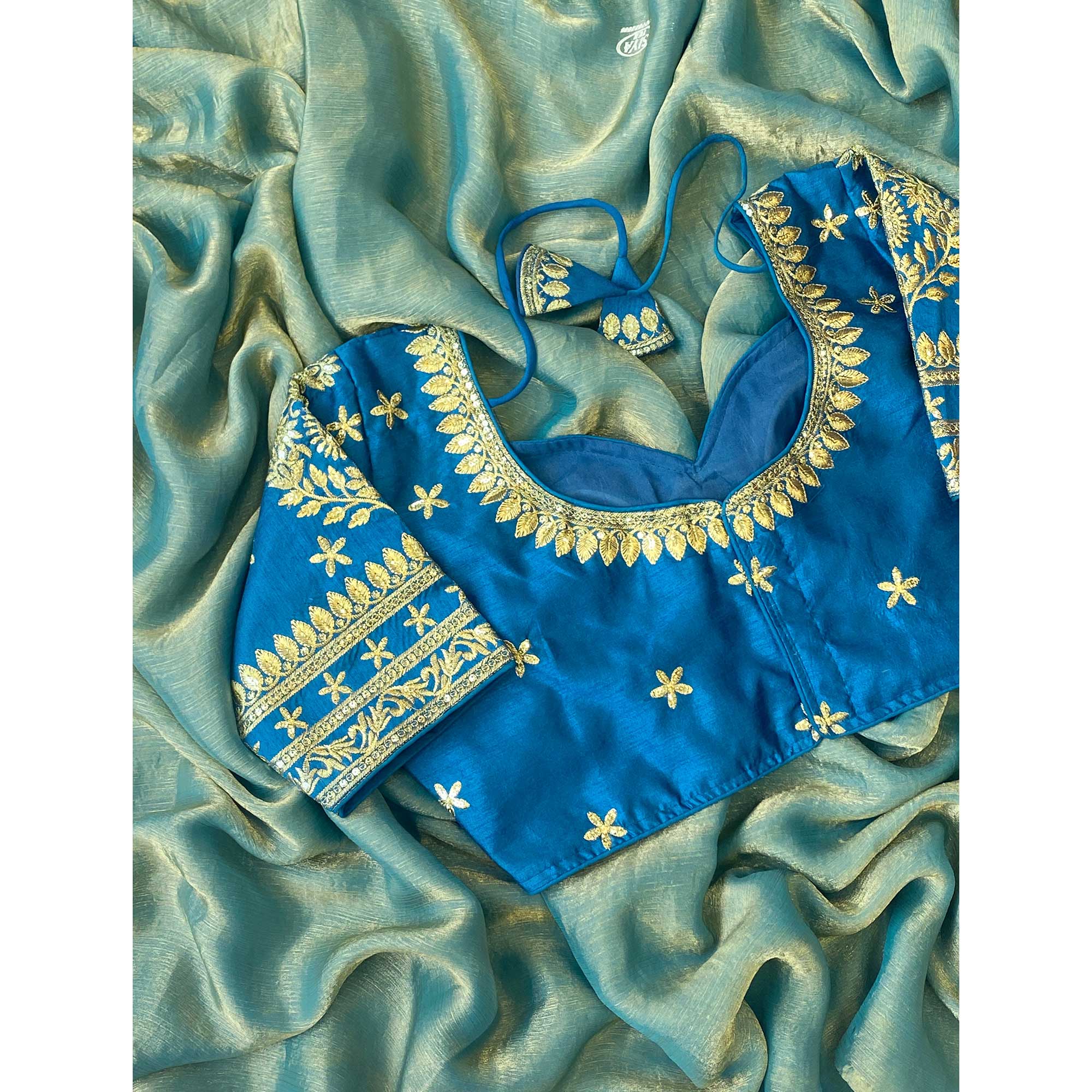 Shimmering Satin Saree with Two-Tone Sea Green Hues