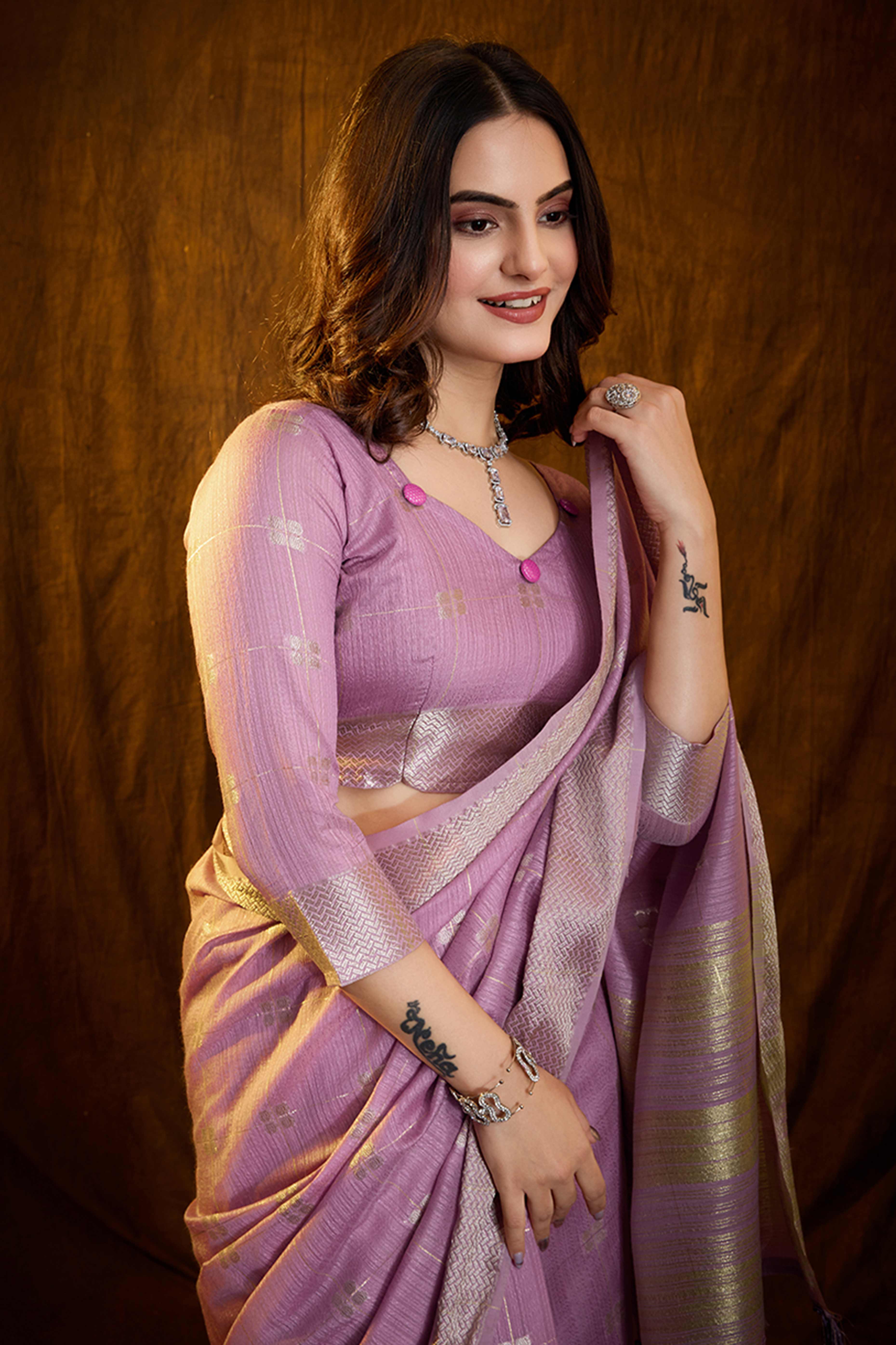 Purple Zari Woven Saree in Lustrous Cotton Silk Fabric