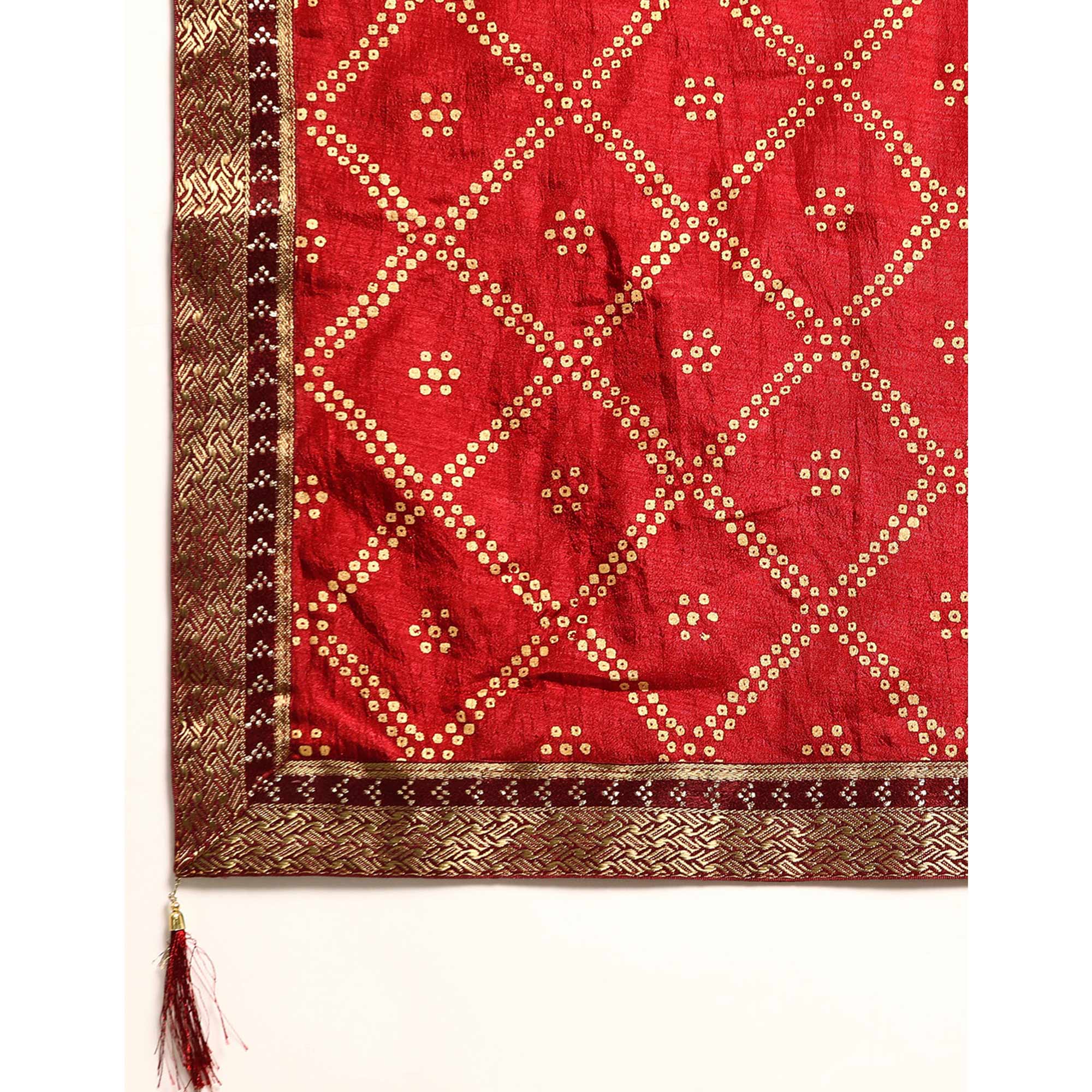 Maroon Bandhani Foil Printed Vichitra Silk Saree