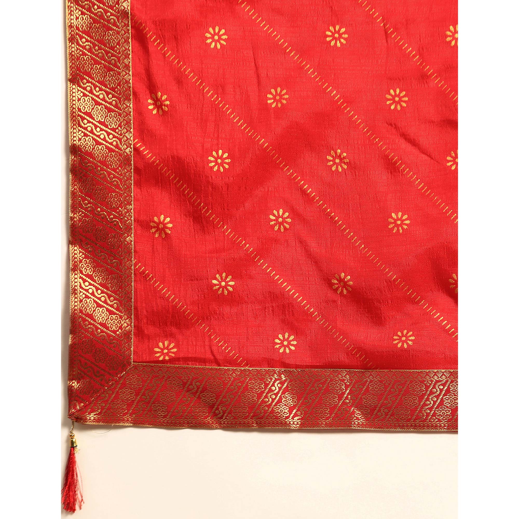 Red Floral Foil Printed Vichitra Silk Saree