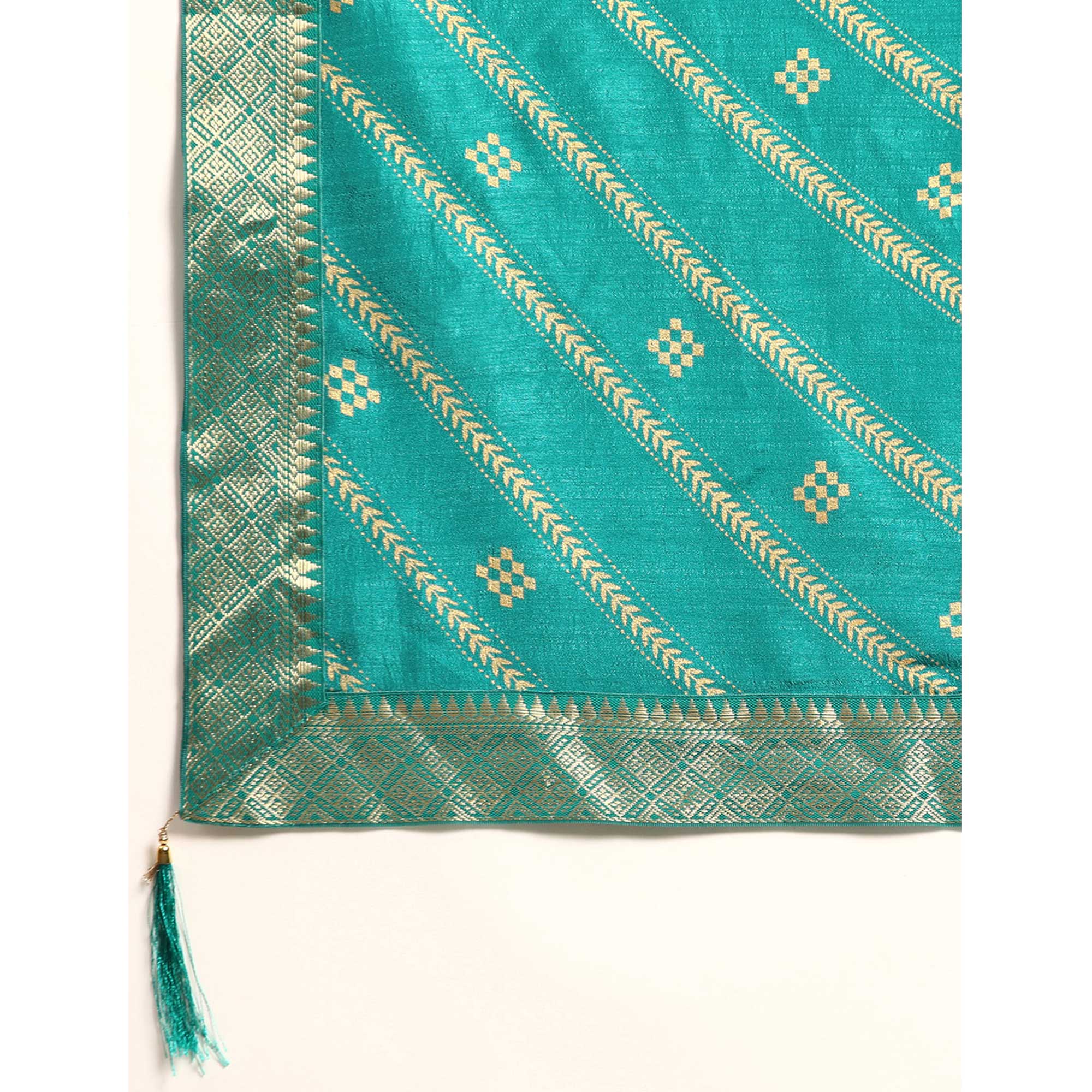 Rama Blue Floral Foil Printed Vichitra Silk Saree