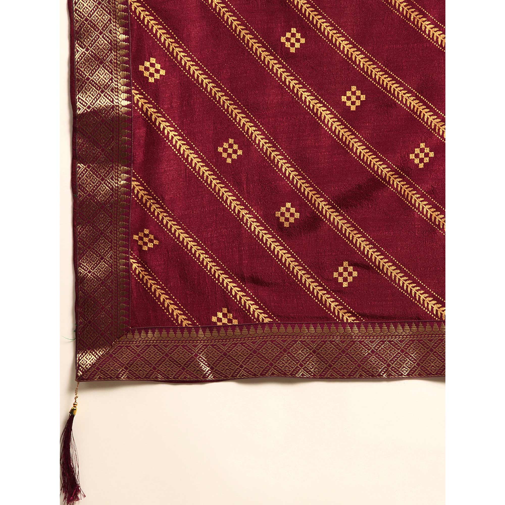 Wine Floral Foil Printed Vichitra Silk Saree