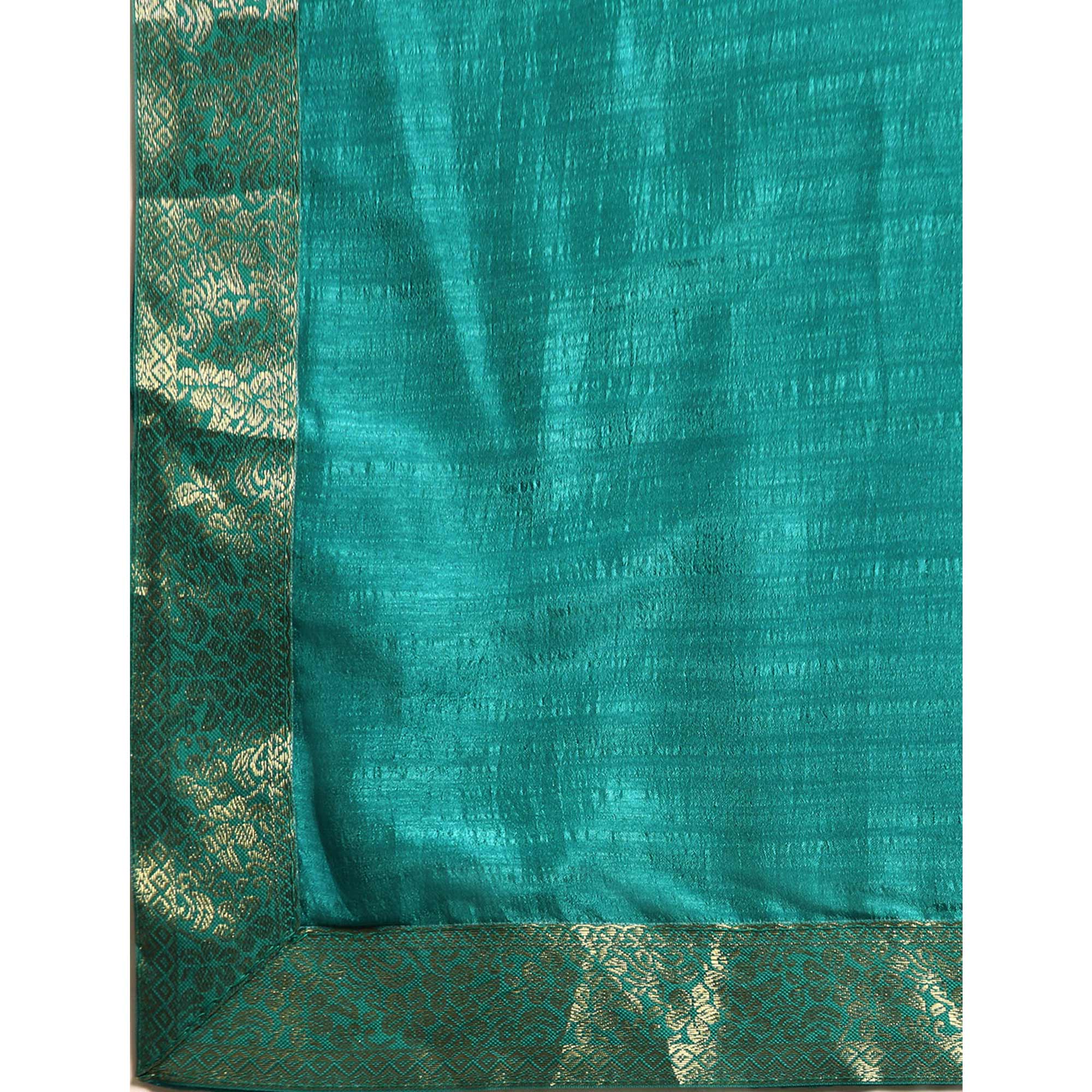 Rama Blue Solid Vichitra Silk Saree With Fancy Zari Border