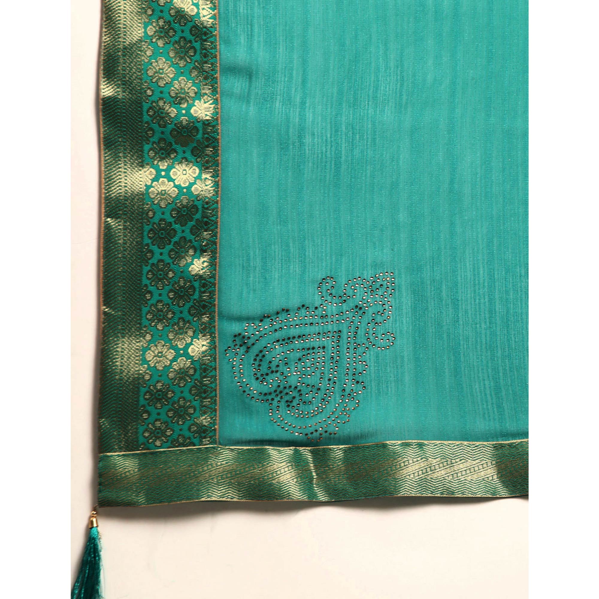 Rama Blue Swarovski Work Chiffon Saree With Zari Border