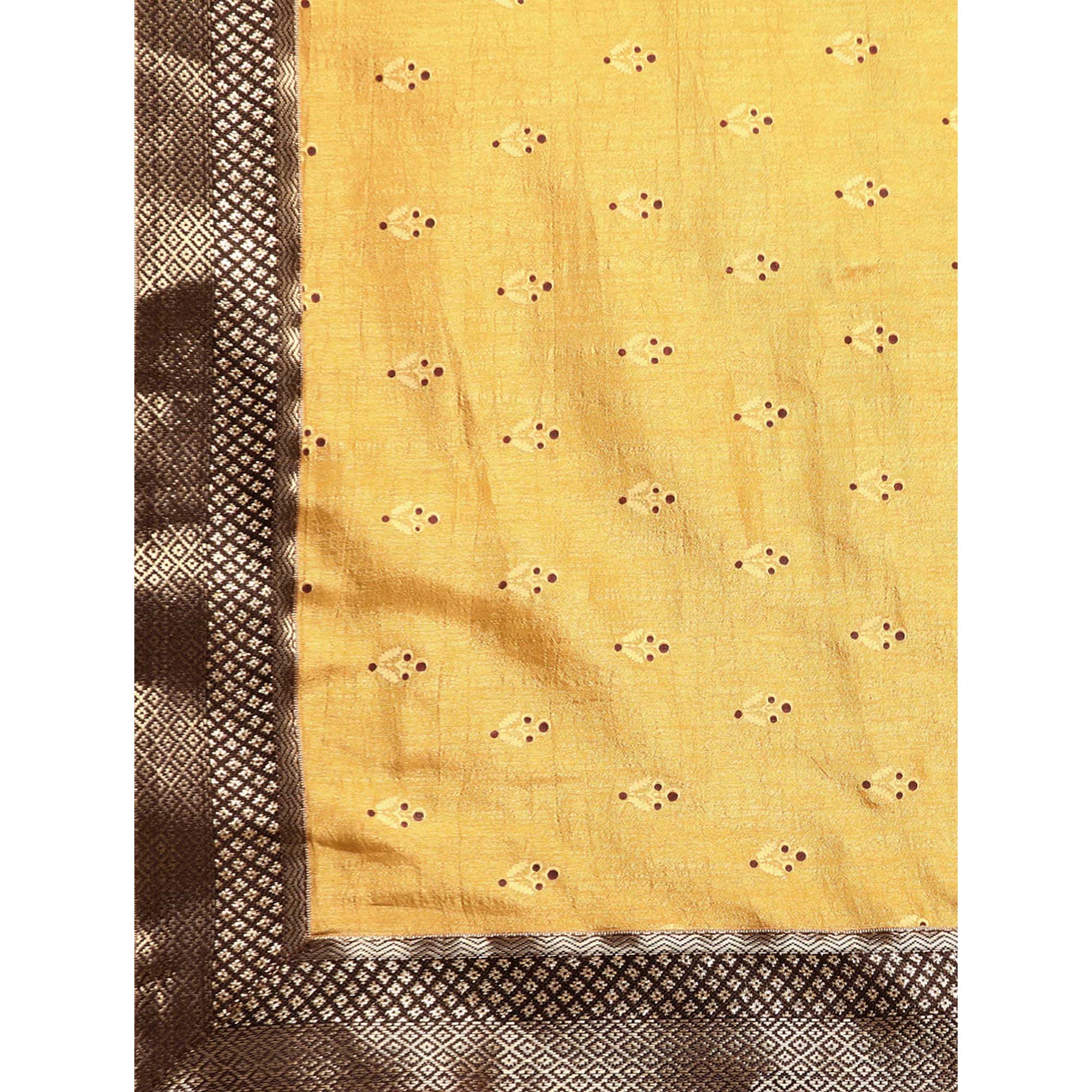 Beige Floral Printed Vichitra Silk Saree With Tassels