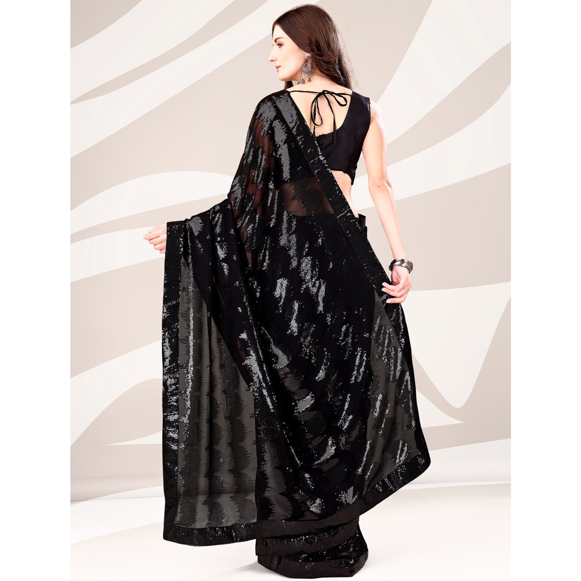 Black Sequin Embroidered Georgette Saree
