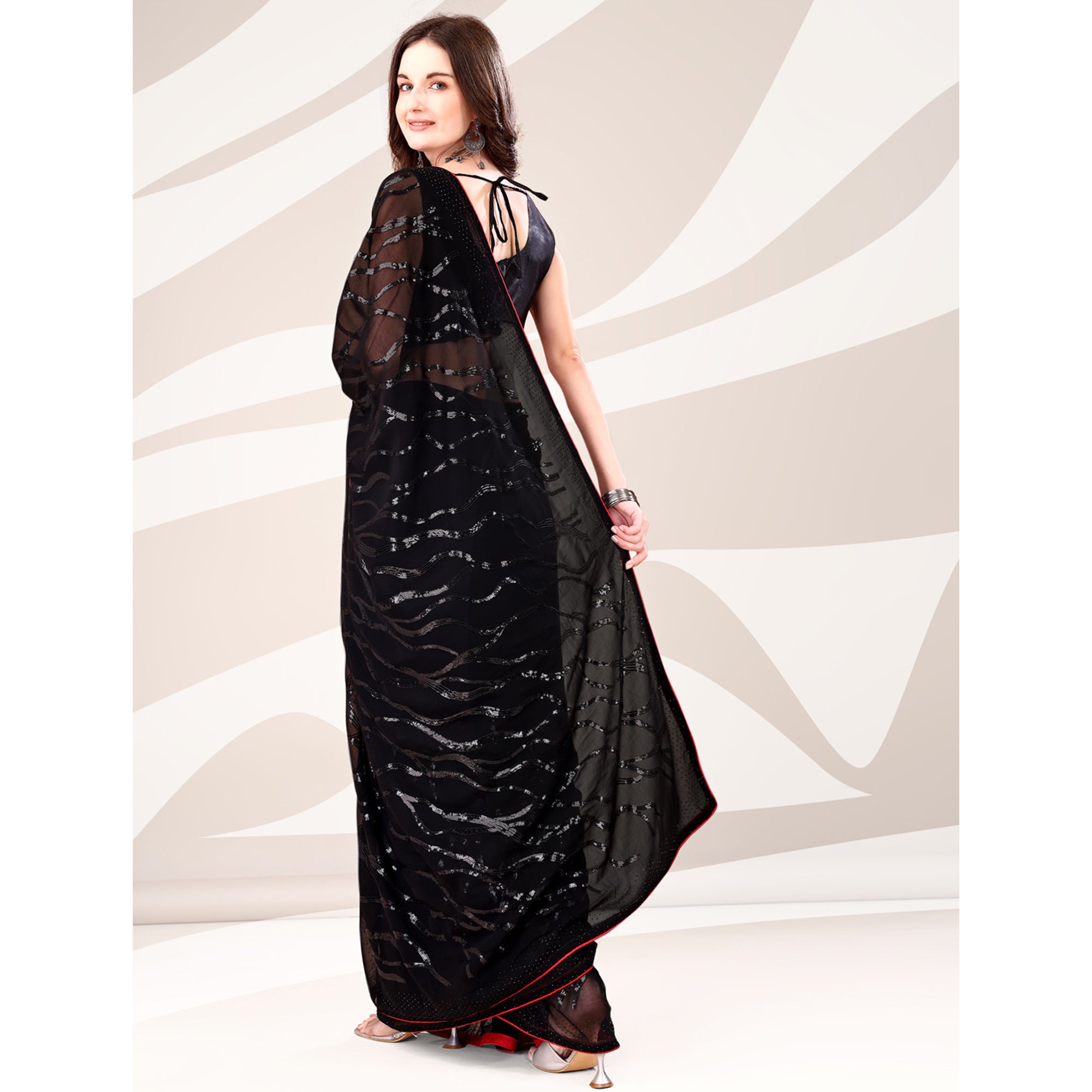 Black Sequin Embroidered Georgette Saree