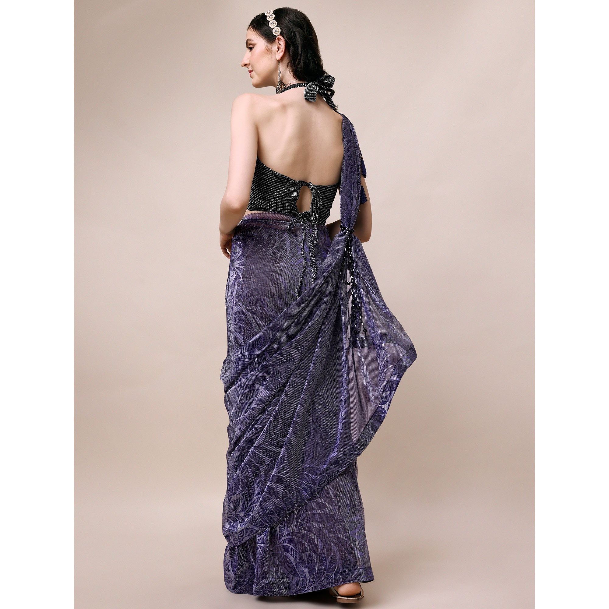 Blue Floral Printed Rayon Saree