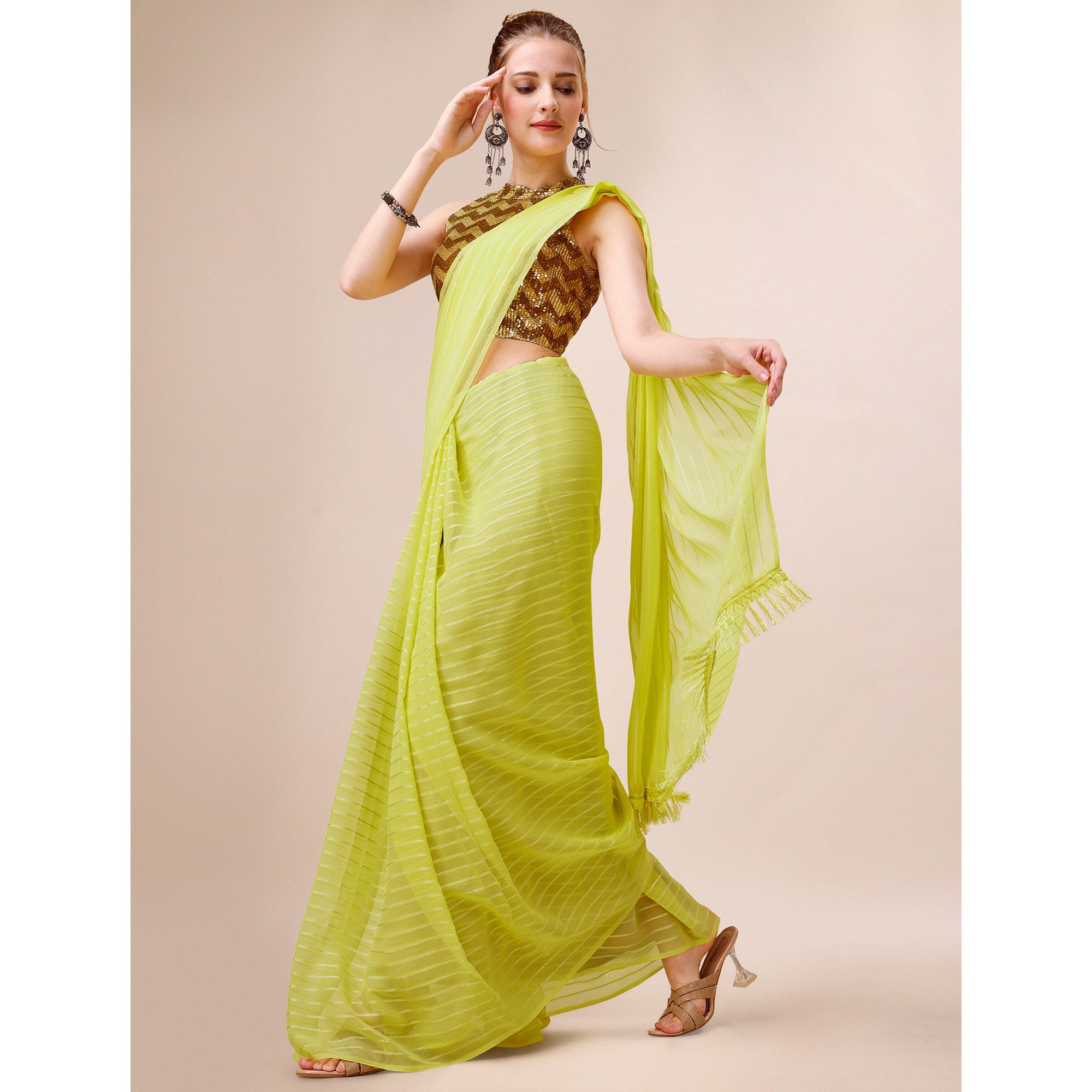 Green Embroidered Georgette Saree