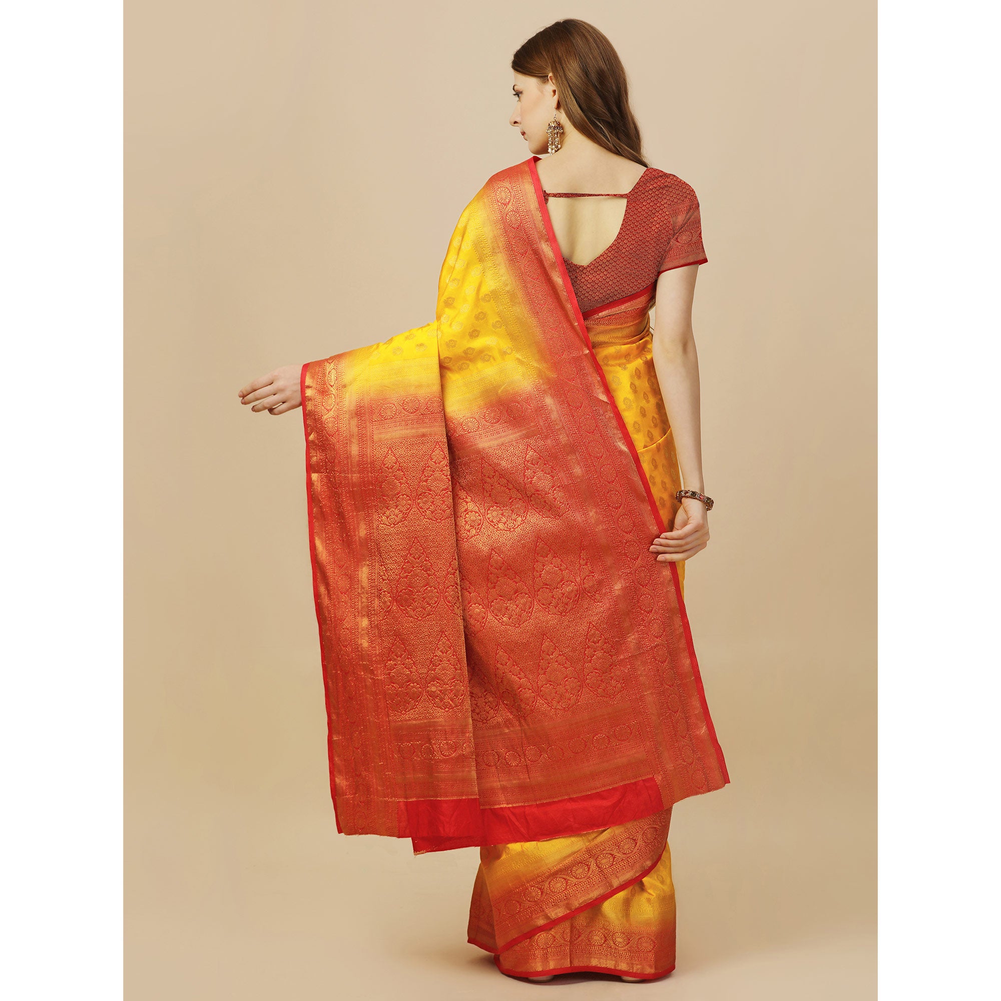 Yellow Woven Dola Silk Saree