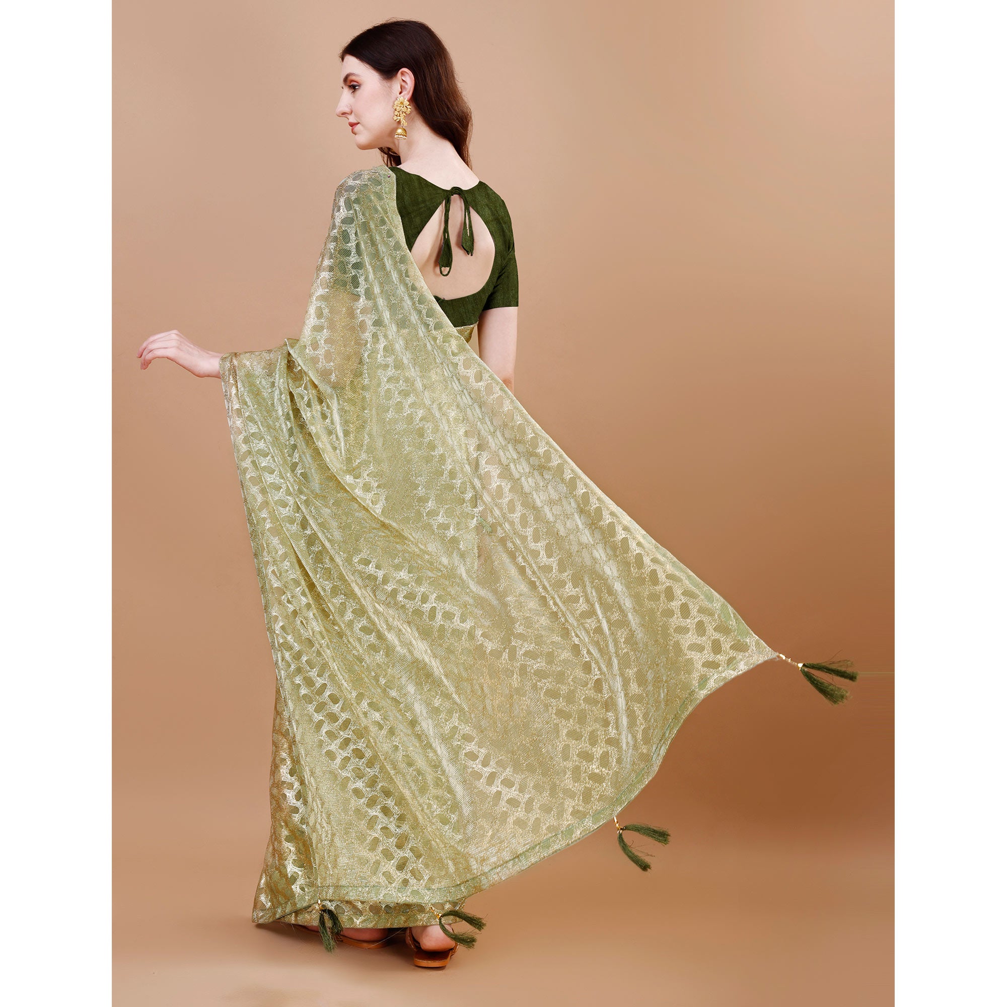 Light Green Foil Printed Lycra Saree