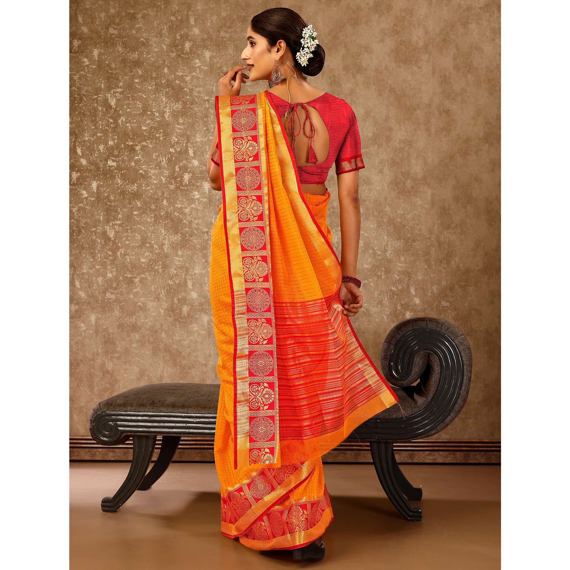 Mustard Zari Woven Cotton Silk Saree