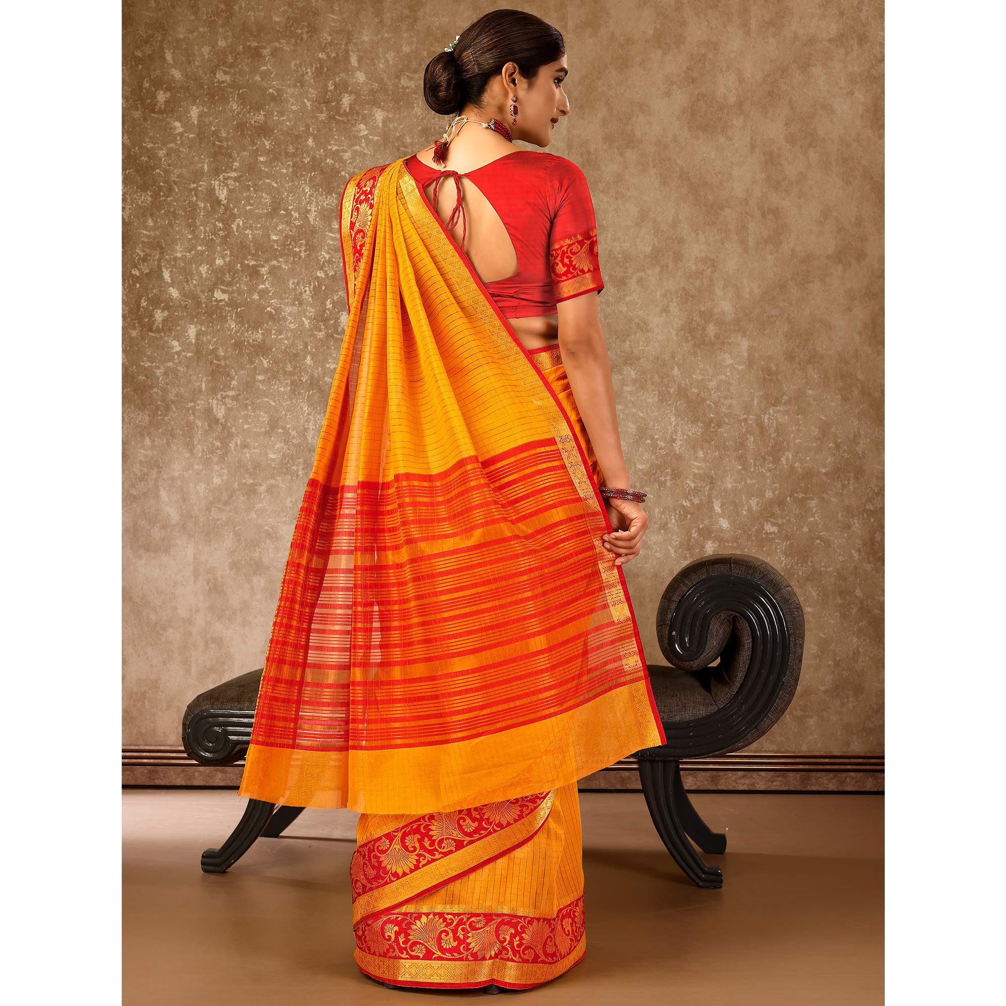 Mustard Zari Woven Cotton Silk Saree