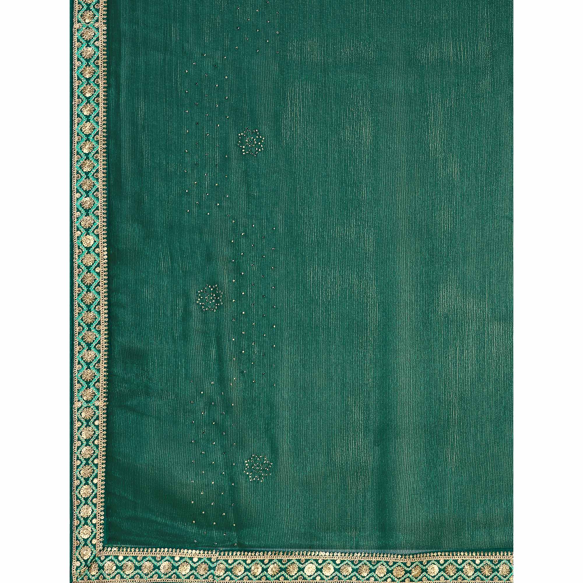 Green Swarovski With Sequins Embroidered Chiffon Saree
