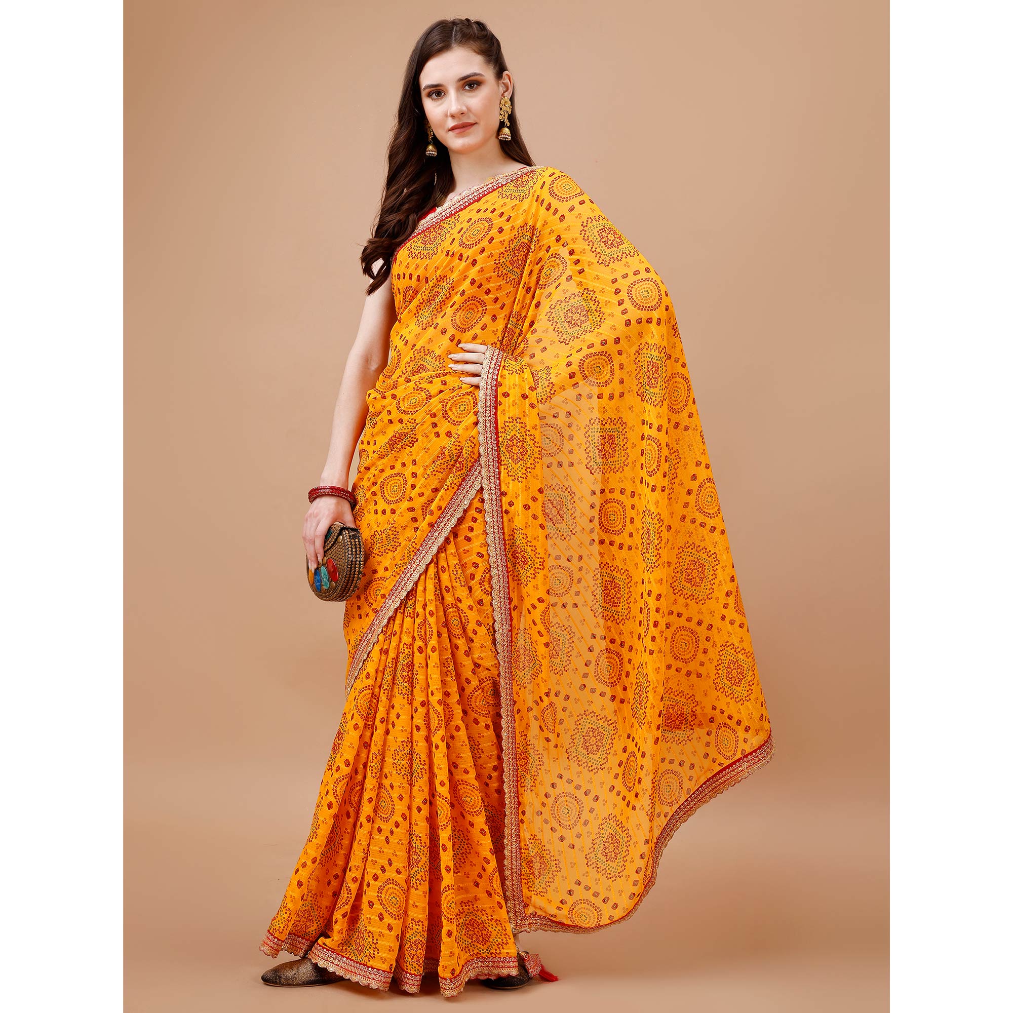 Yellow Bandhani Printed Georgette Saree