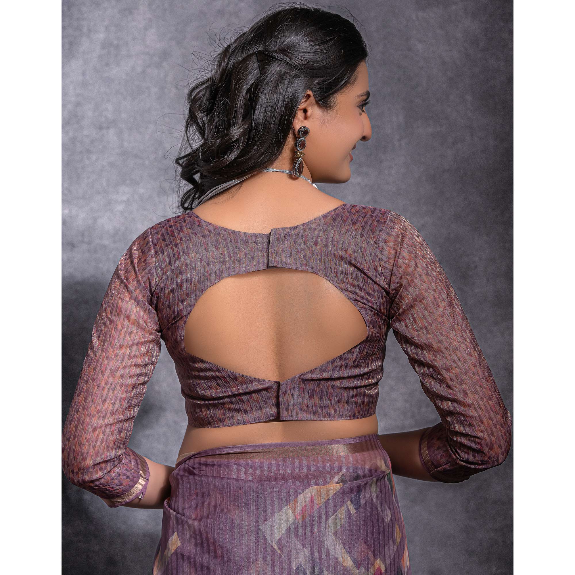 Purple Digital Printed Linen Saree With Woven Border