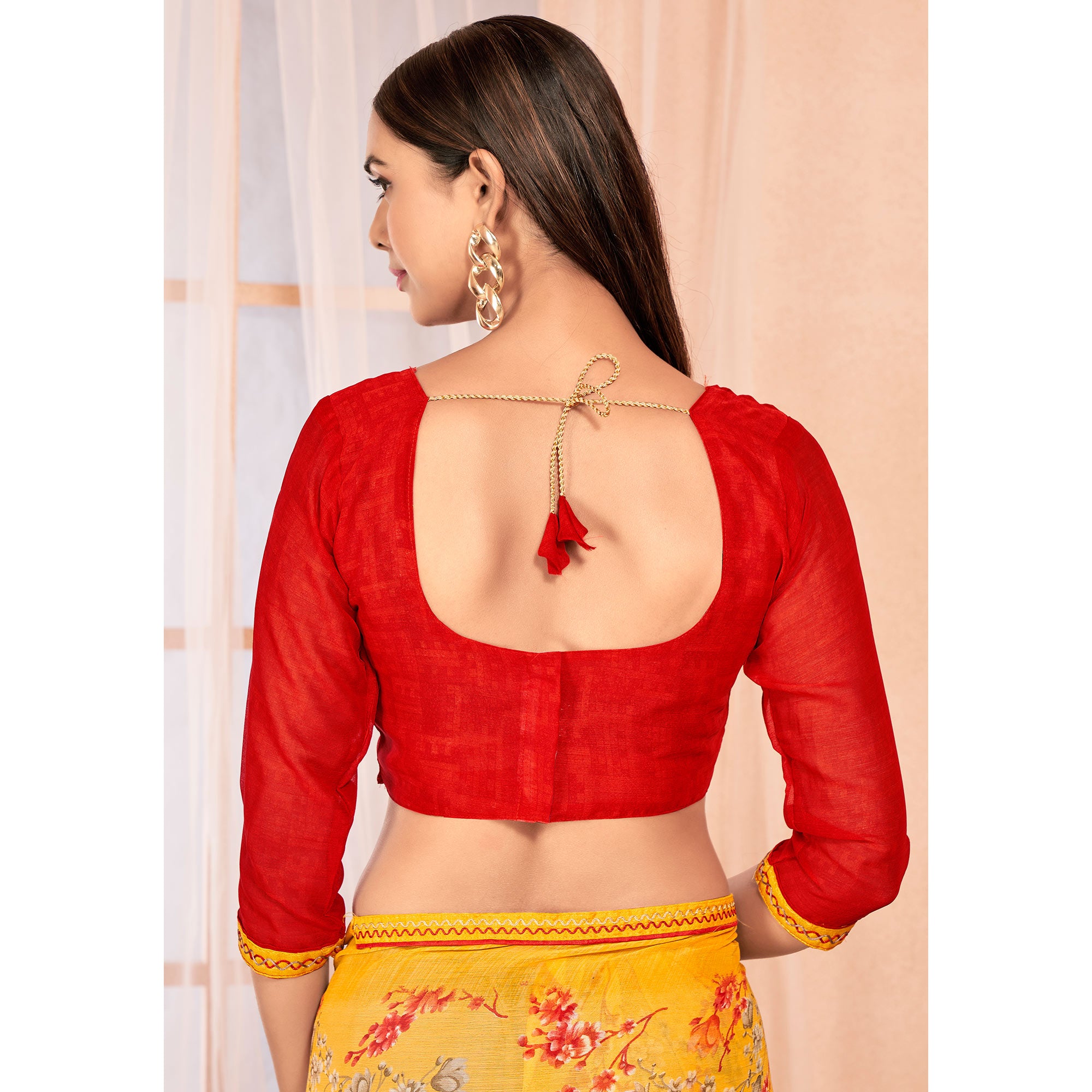 Yellow Floral Printed Chiffon Saree With Lace Border