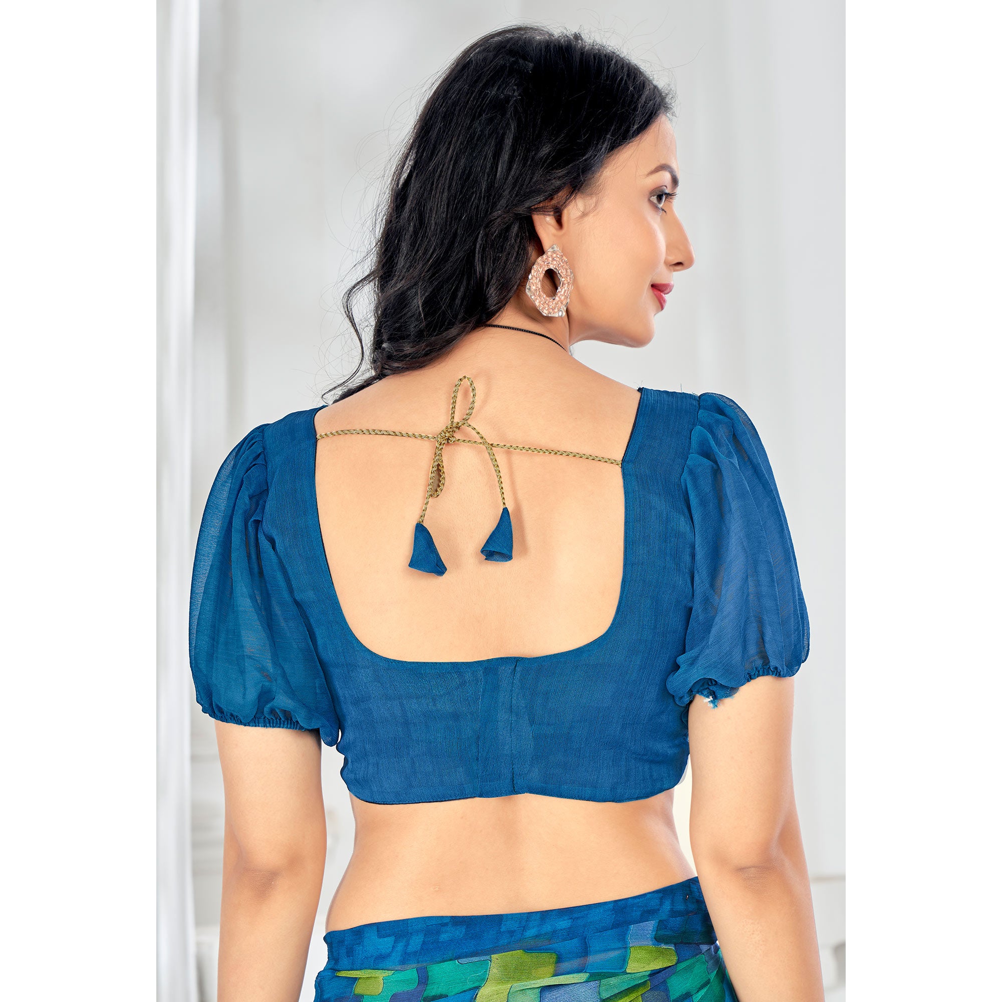 Blue Printed Chiffon Saree