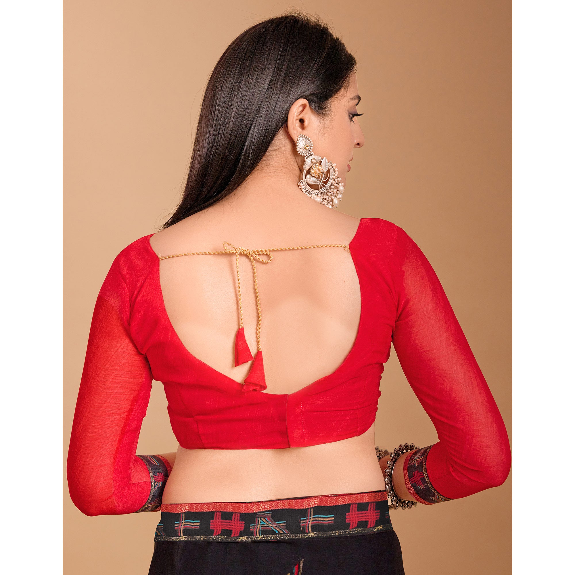 Black Geometric Printed Chiffon Saree