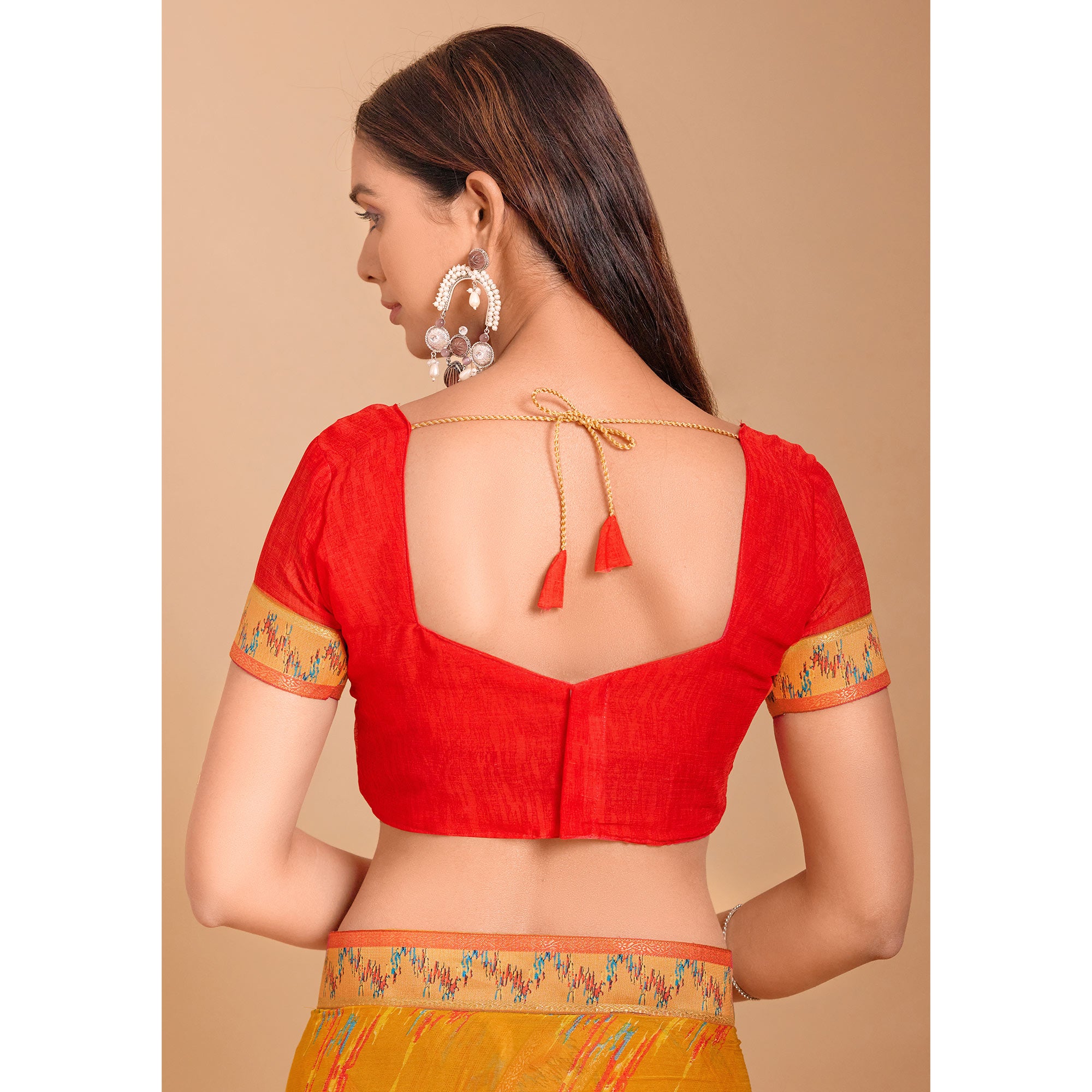 Mustard Ikkat Printed Chiffon Saree