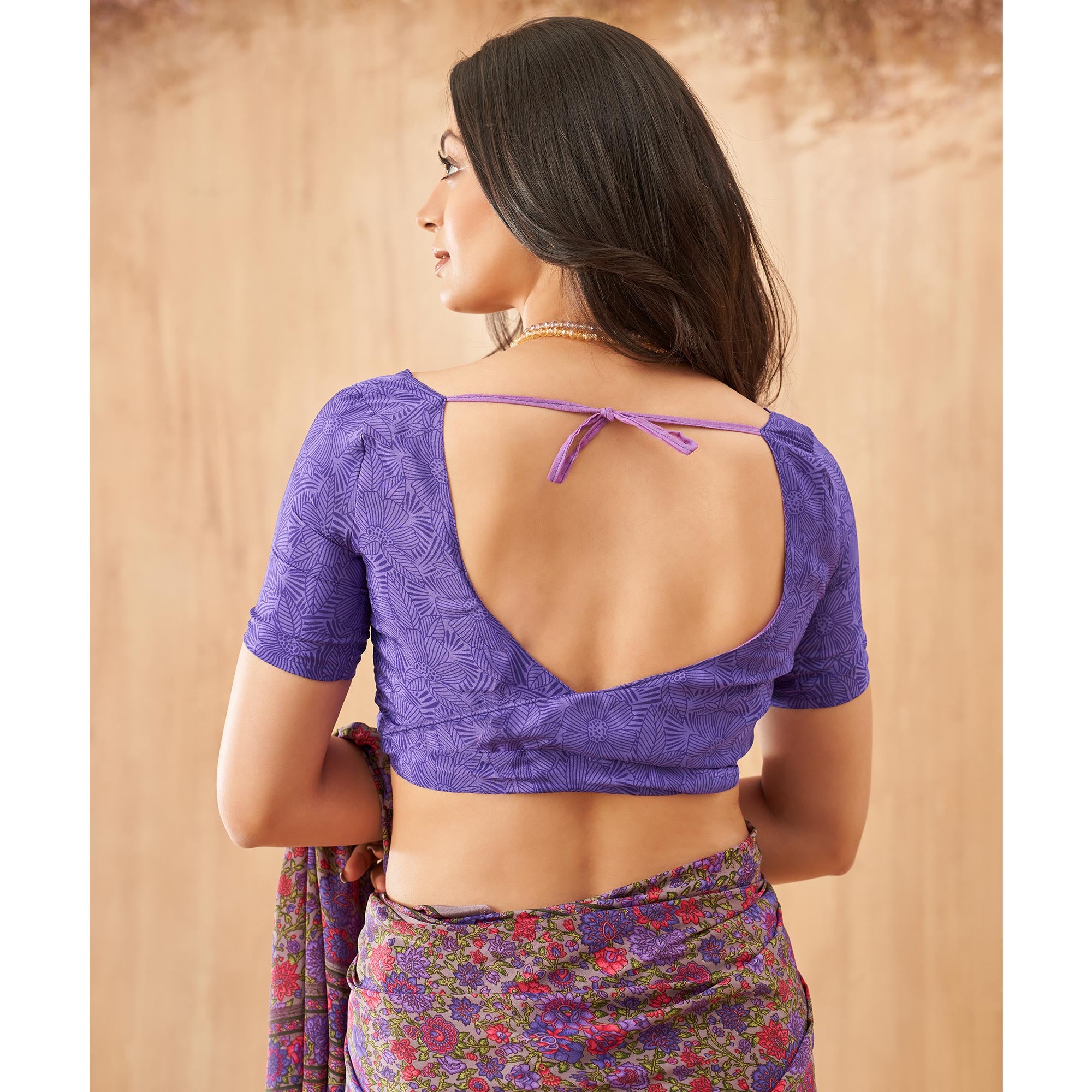 Purple Floral Printed Crepe Saree