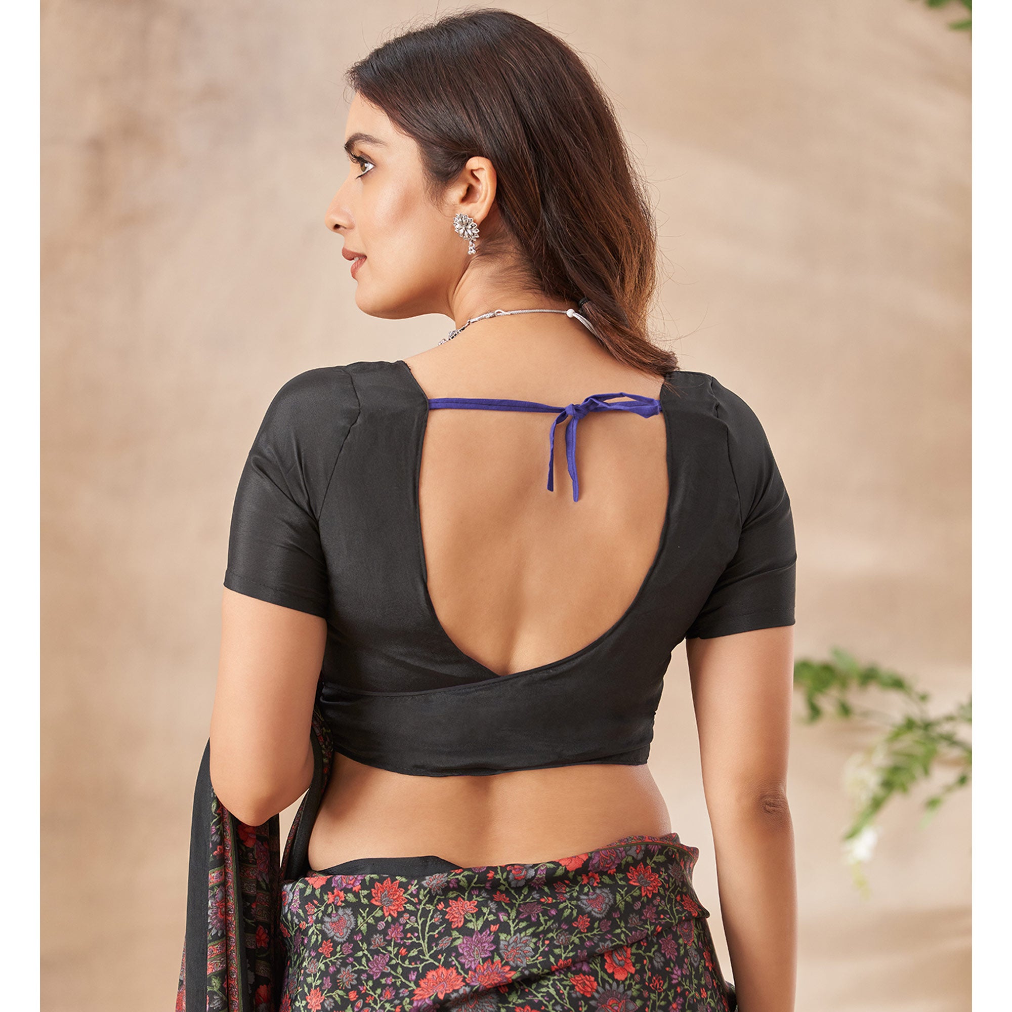 Black Floral Printed Crepe Saree