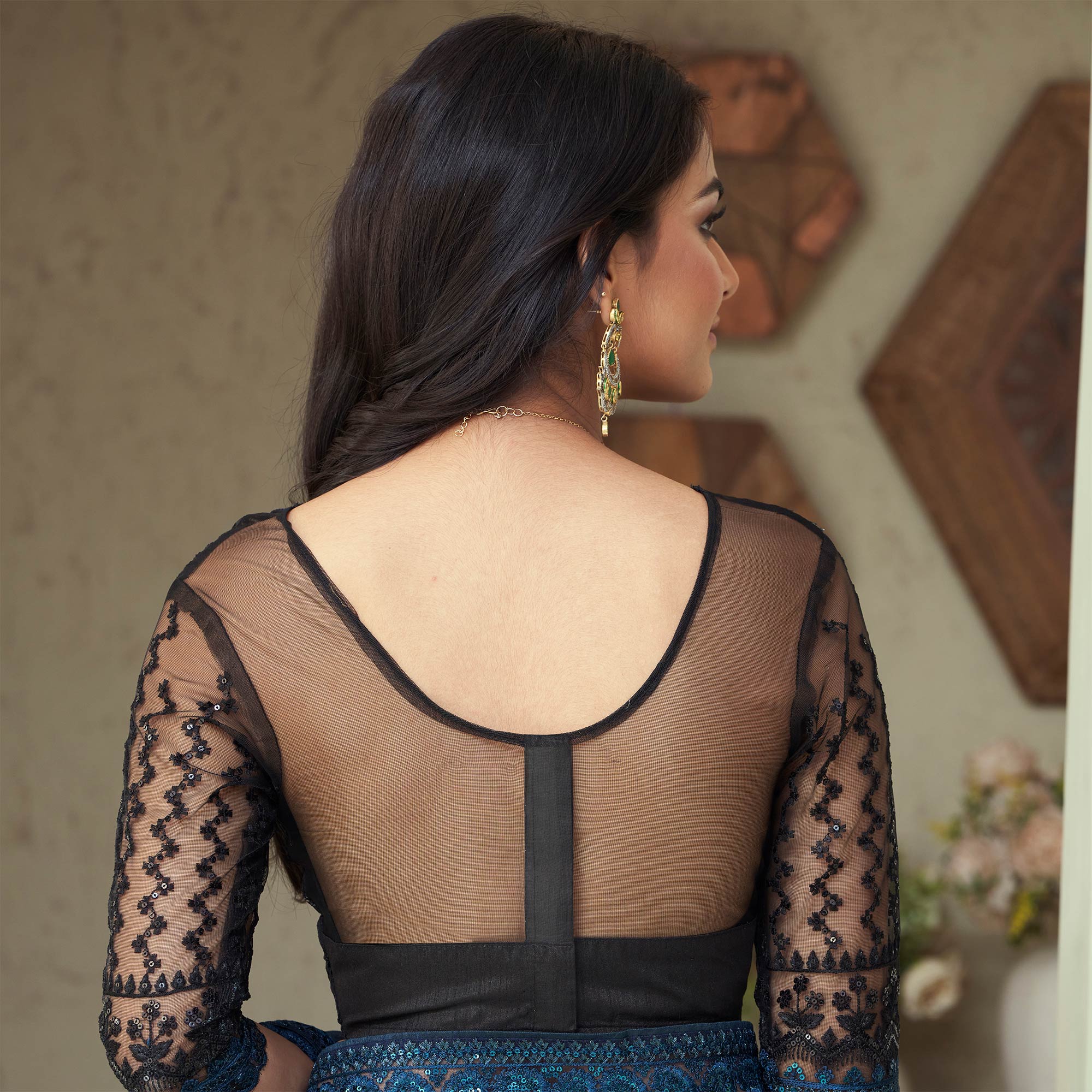 Blue Sequins Embroidered Georgette Saree