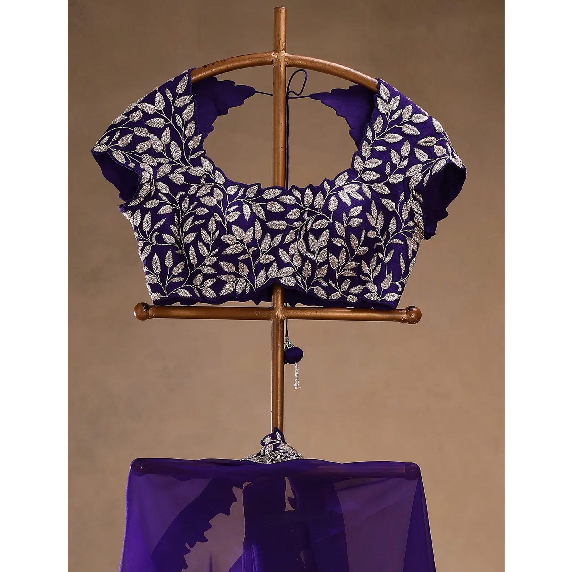 Royal Purple Satin Saree Adorned With Gleaming Sequins Embroidery & Elegant Solid Finish