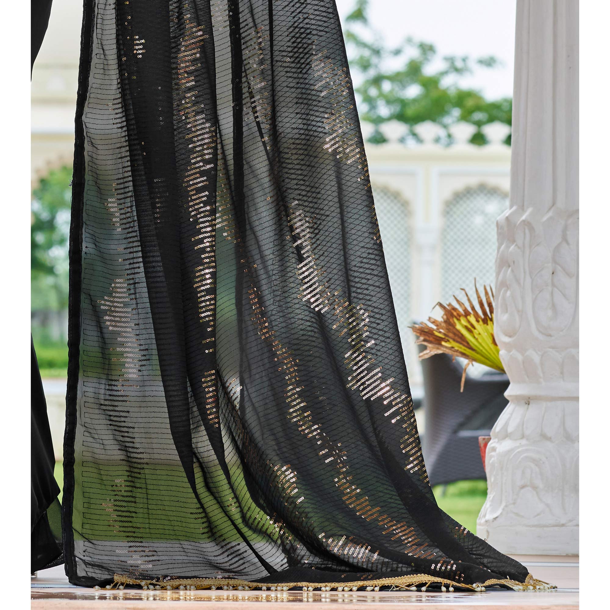 Black Sequins Embroidered Georgette Saree
